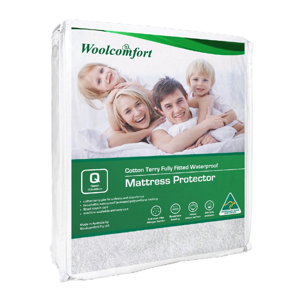 Fully Fitted Waterproof Cotton Terry Mattress Protector Queen Size - White - Home & Garden > Bedding > Mattress Protectors - Rivercity House & Home Co. (ABN 18 642 972 209) - Affordable Modern Furniture Australia