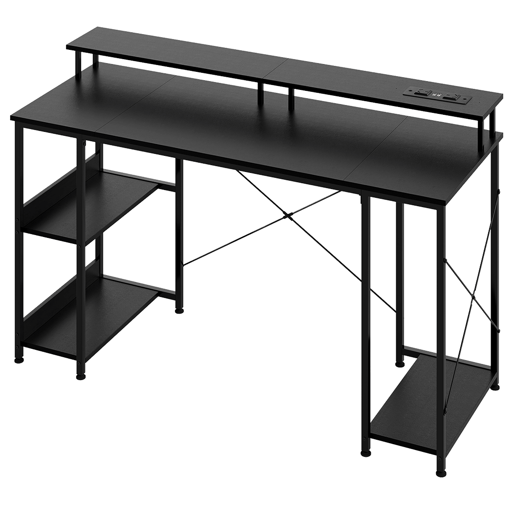 Gaming Desk with Monitor Shelf 140cm and RGB Lighting - Black - Rivercity House & Home Co. (ABN 18 642 972 209) - Affordable Modern Furniture Australia
