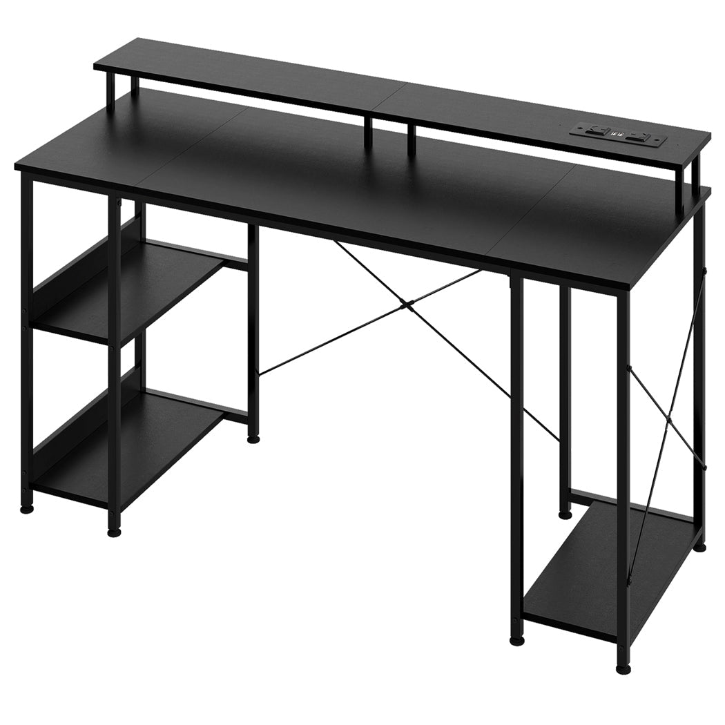 Gaming Desk with Monitor Shelf 140cm and RGB Lighting - Black - Rivercity House & Home Co. (ABN 18 642 972 209) - Affordable Modern Furniture Australia