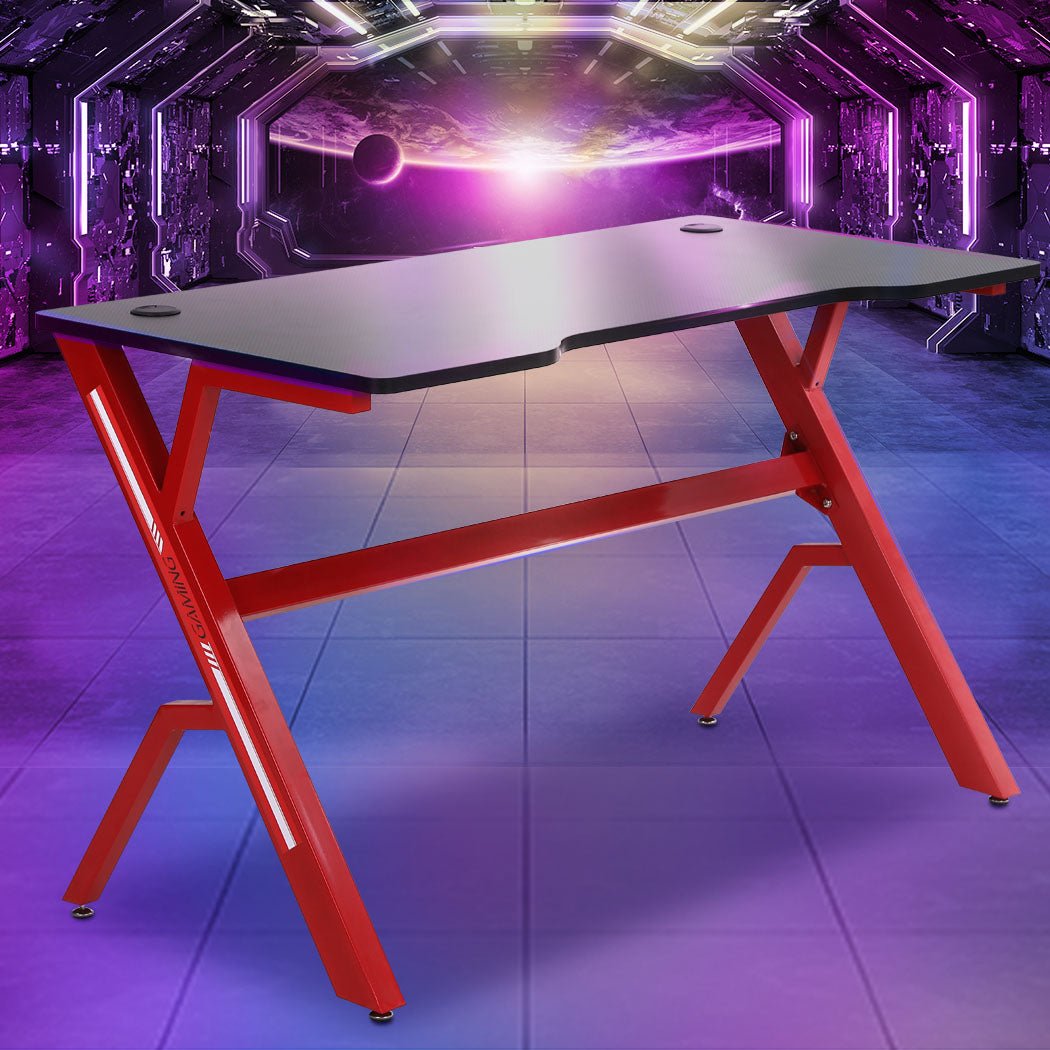 Gaming PC Desk Table 120x60cm with Cable Management - Red and Black - Rivercity House & Home Co. (ABN 18 642 972 209) - Affordable Modern Furniture Australia