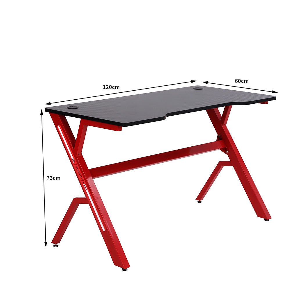 Gaming PC Desk Table 120x60cm with Cable Management - Red and Black - Rivercity House & Home Co. (ABN 18 642 972 209) - Affordable Modern Furniture Australia