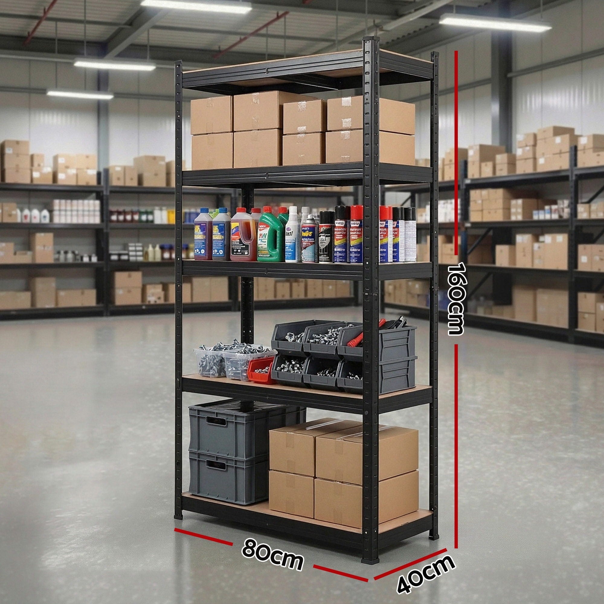 Garage Shelving 1.6X0.8m Warehouse Shelves Storage Rack Pallet Racking Black - Tools > Tools Storage > Wall Storage Racks - Rivercity House & Home Co. (ABN 18 642 972 209) - Affordable Modern Furniture Australia