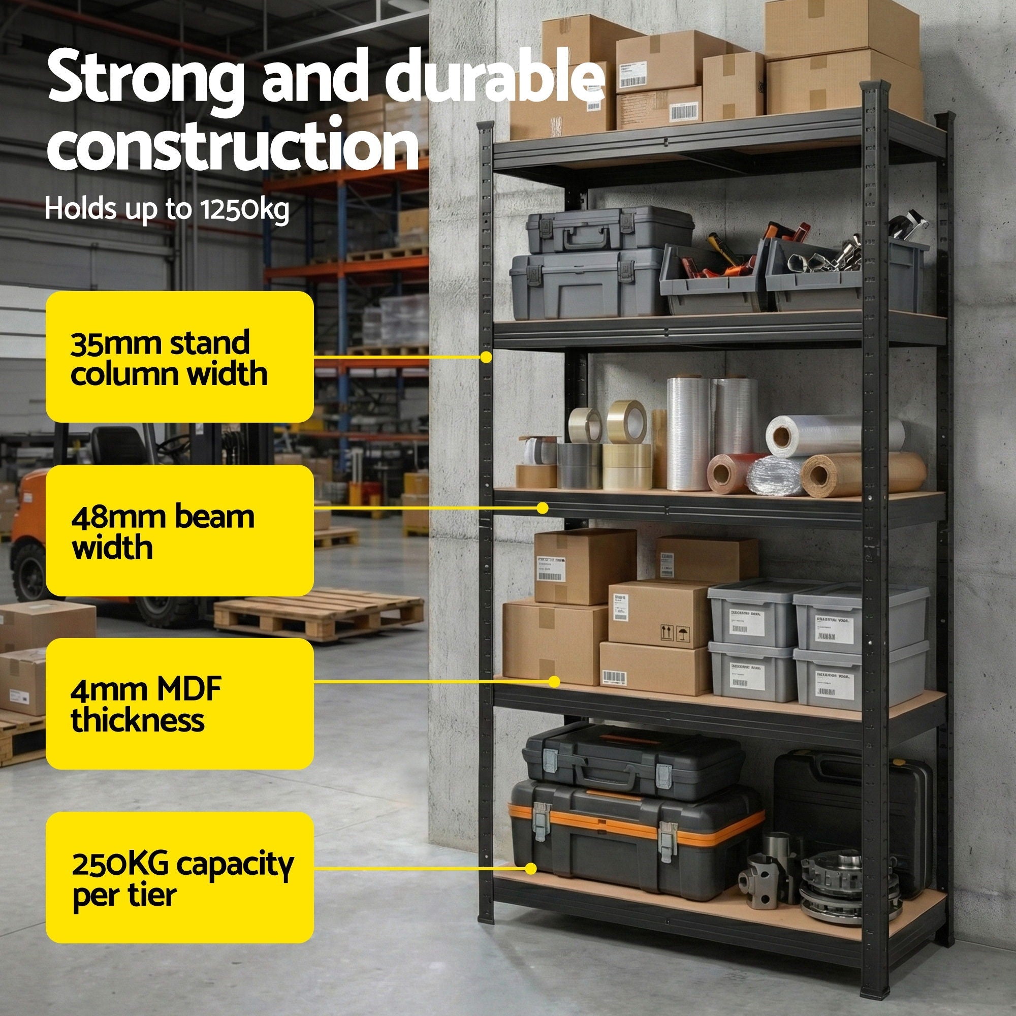 Garage Shelving 1.6X0.8m Warehouse Shelves Storage Rack Pallet Racking Black - Tools > Tools Storage > Wall Storage Racks - Rivercity House & Home Co. (ABN 18 642 972 209) - Affordable Modern Furniture Australia
