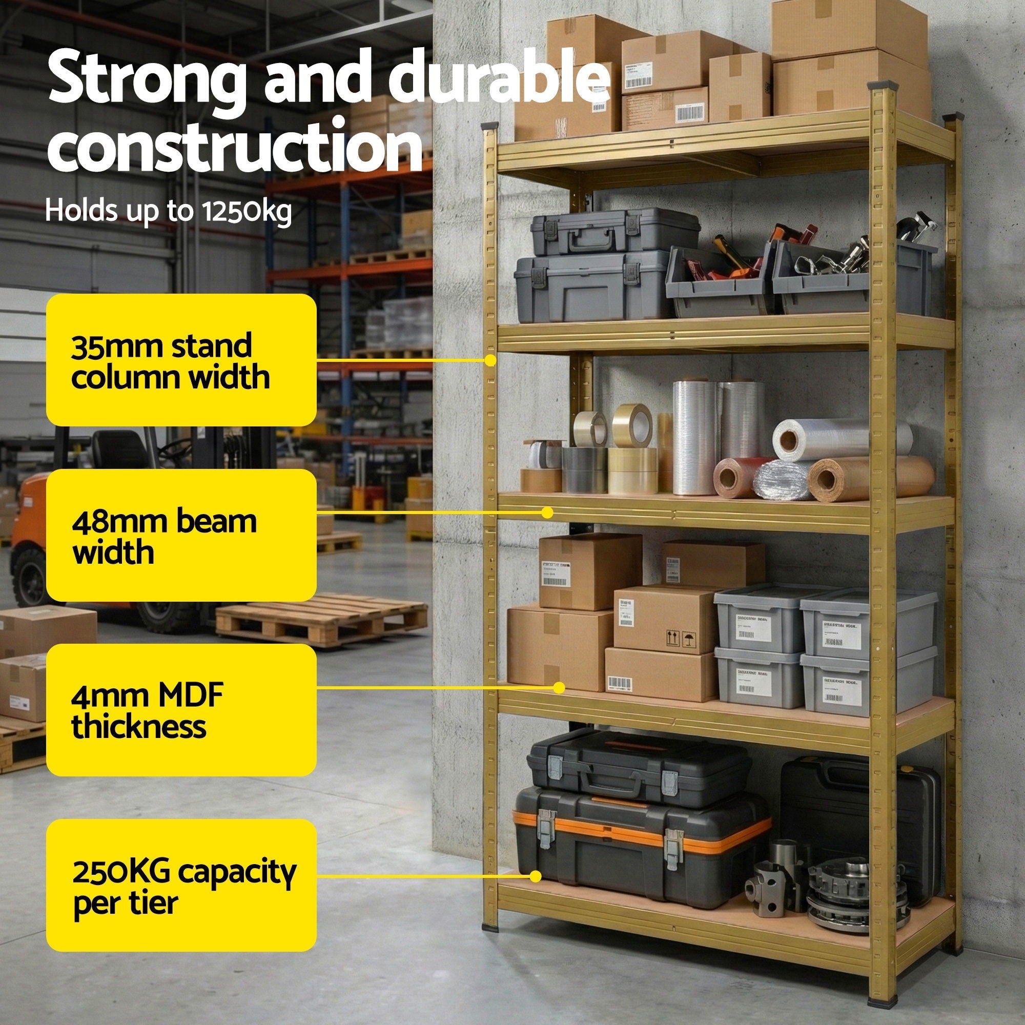 Garage Shelving 1.6X0.8m Warehouse Shelves Storage Rack Pallet Racking Yellow - Tools > Tools Storage > Wall Storage Racks - Rivercity House & Home Co. (ABN 18 642 972 209) - Affordable Modern Furniture Australia