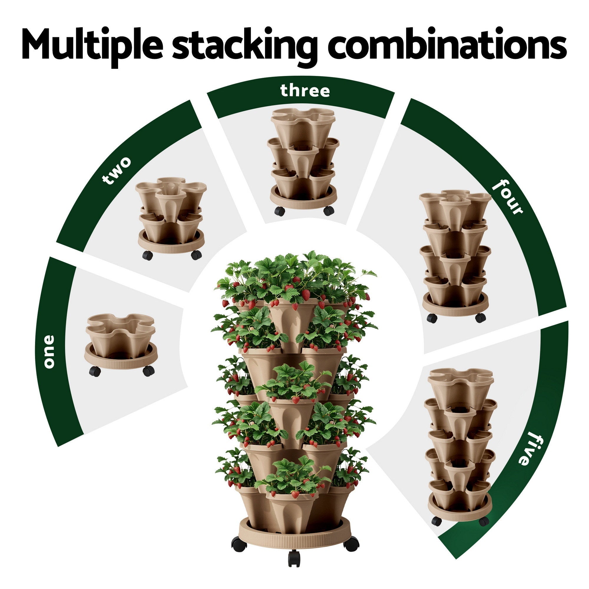 Garden Bed 5 Tier Vertical Garden Grey Strawberry Stackable Planters Herb Petunias Tan - Home & Garden > Garden Beds > Garden Beds & Planters - Rivercity House & Home Co. (ABN 18 642 972 209) - Affordable Modern Furniture Australia
