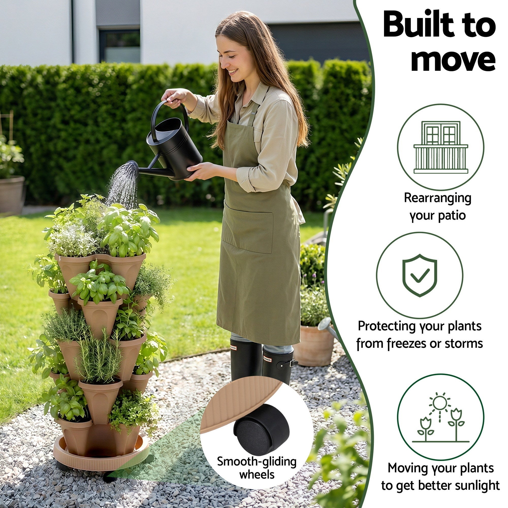 Garden Bed 5 Tier Vertical Garden Grey Strawberry Stackable Planters Herb Petunias Tan - Home & Garden > Garden Beds > Garden Beds & Planters - Rivercity House & Home Co. (ABN 18 642 972 209) - Affordable Modern Furniture Australia