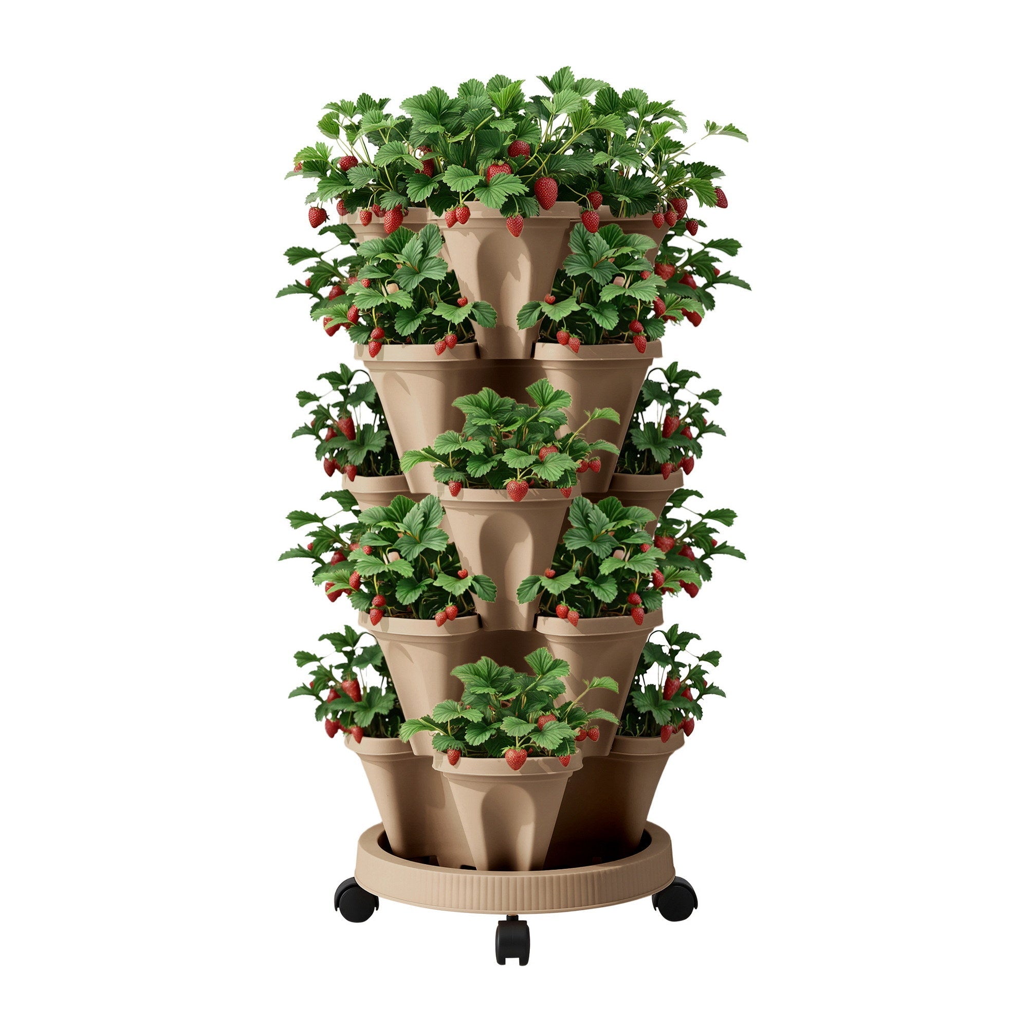 Garden Bed 5 Tier Vertical Garden Grey Strawberry Stackable Planters Herb Petunias Tan - Home & Garden > Garden Beds > Garden Beds & Planters - Rivercity House & Home Co. (ABN 18 642 972 209) - Affordable Modern Furniture Australia