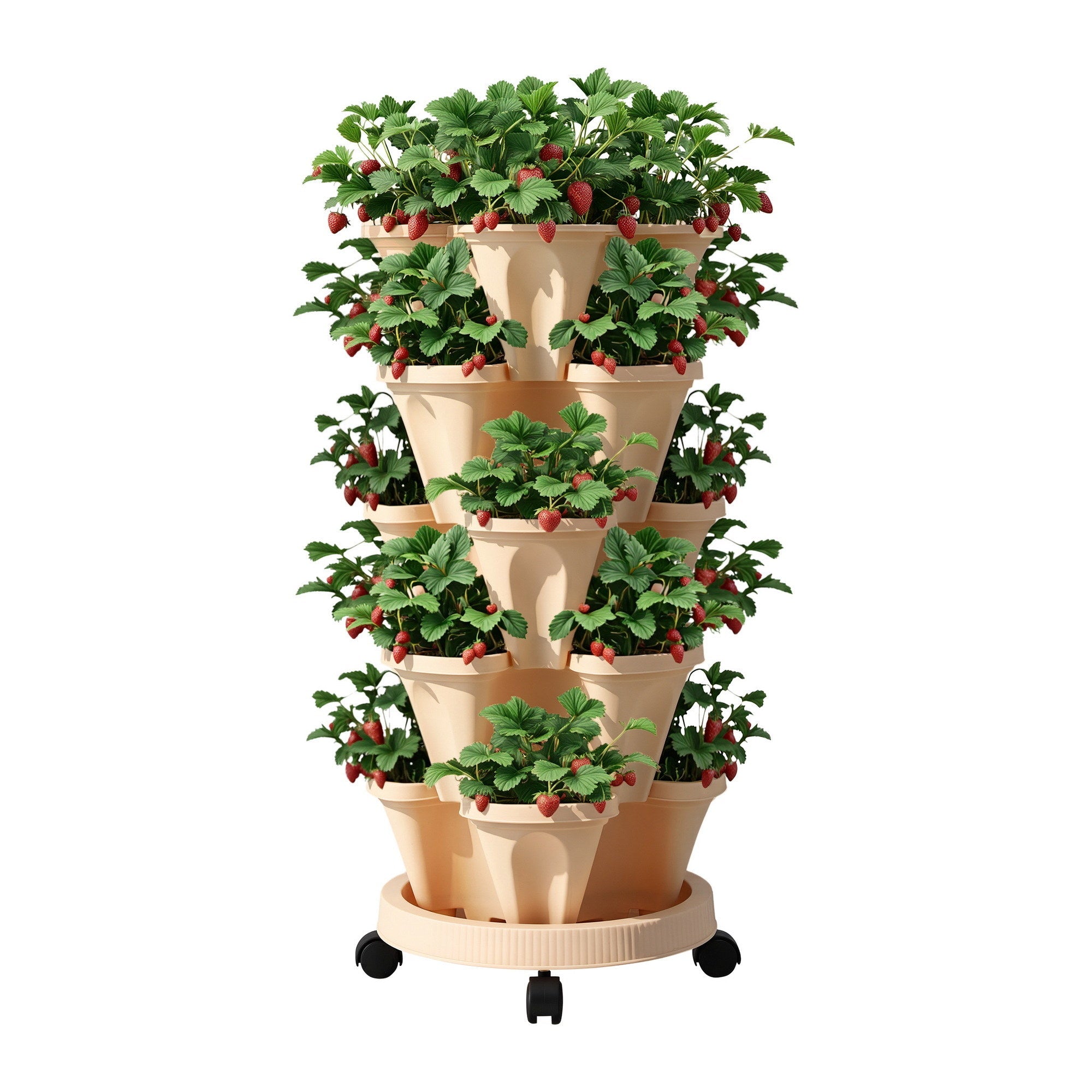 Garden Bed 5 Tier Vertical Garden Grey Strawberry Stackable Planters Herbs Beige - Home & Garden > Garden Beds > Garden Beds & Planters - Rivercity House & Home Co. (ABN 18 642 972 209) - Affordable Modern Furniture Australia