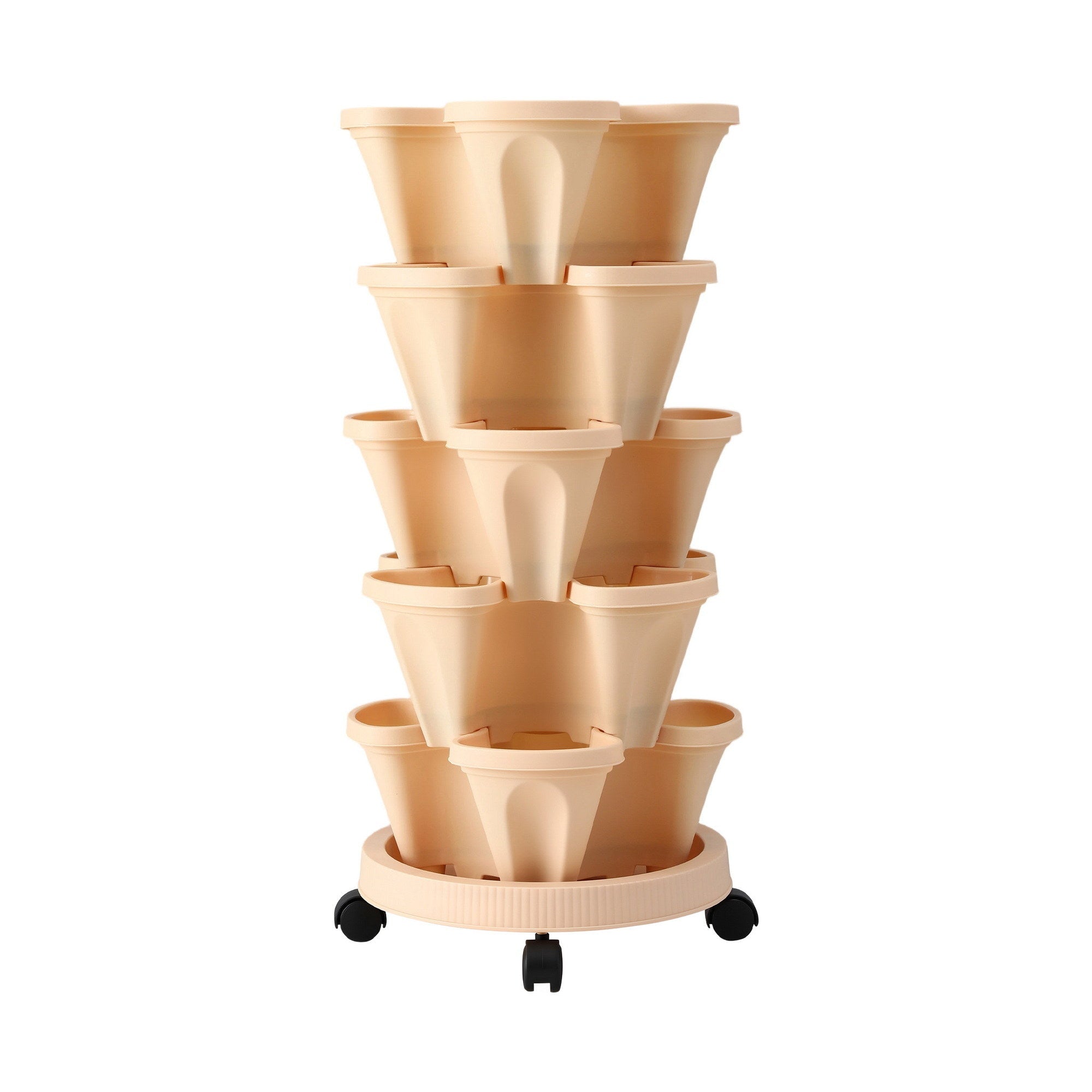 Garden Bed 5 Tier Vertical Garden Grey Strawberry Stackable Planters Herbs Beige - Home & Garden > Garden Beds > Garden Beds & Planters - Rivercity House & Home Co. (ABN 18 642 972 209) - Affordable Modern Furniture Australia