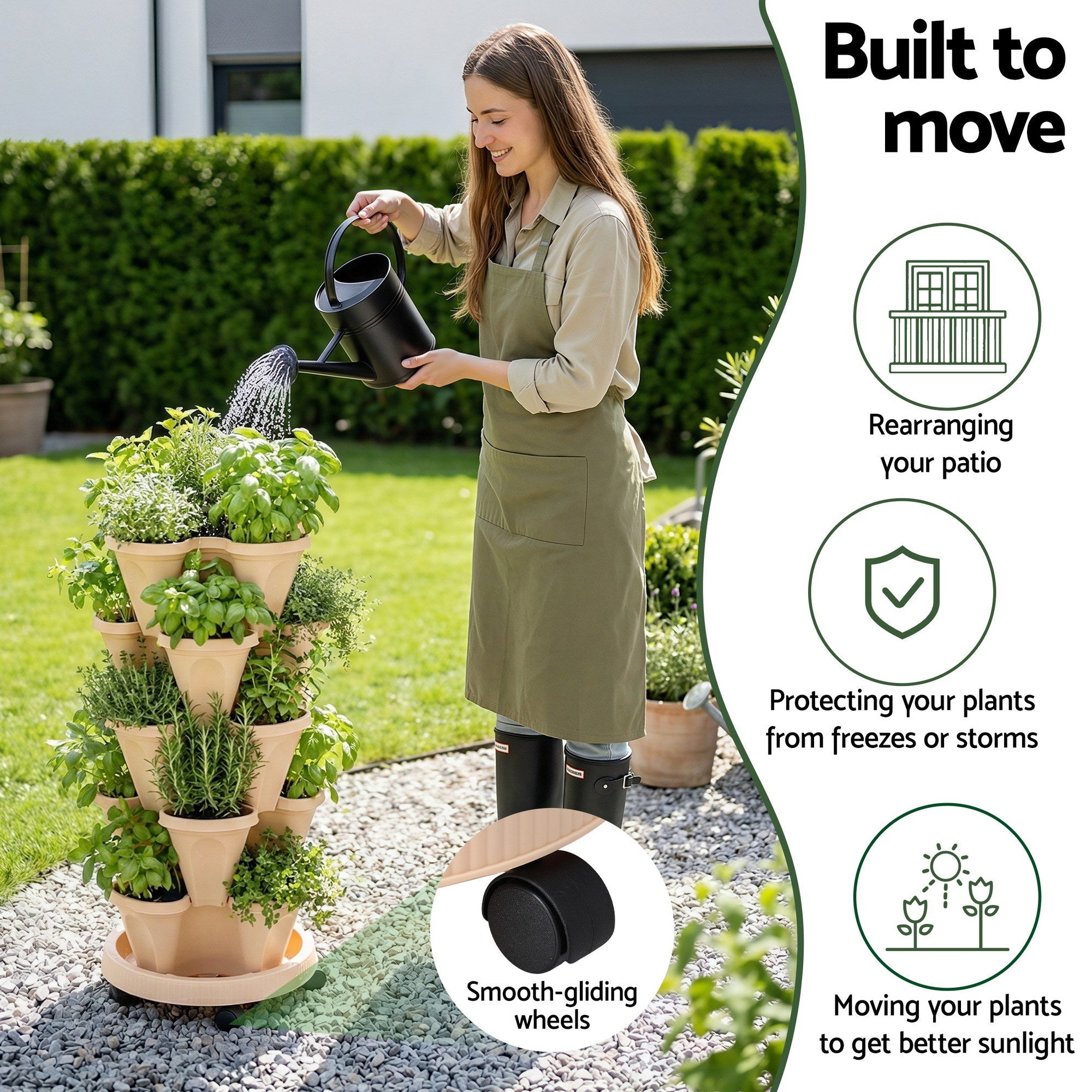 Garden Bed 5 Tier Vertical Garden Grey Strawberry Stackable Planters Herbs Beige - Home & Garden > Garden Beds > Garden Beds & Planters - Rivercity House & Home Co. (ABN 18 642 972 209) - Affordable Modern Furniture Australia