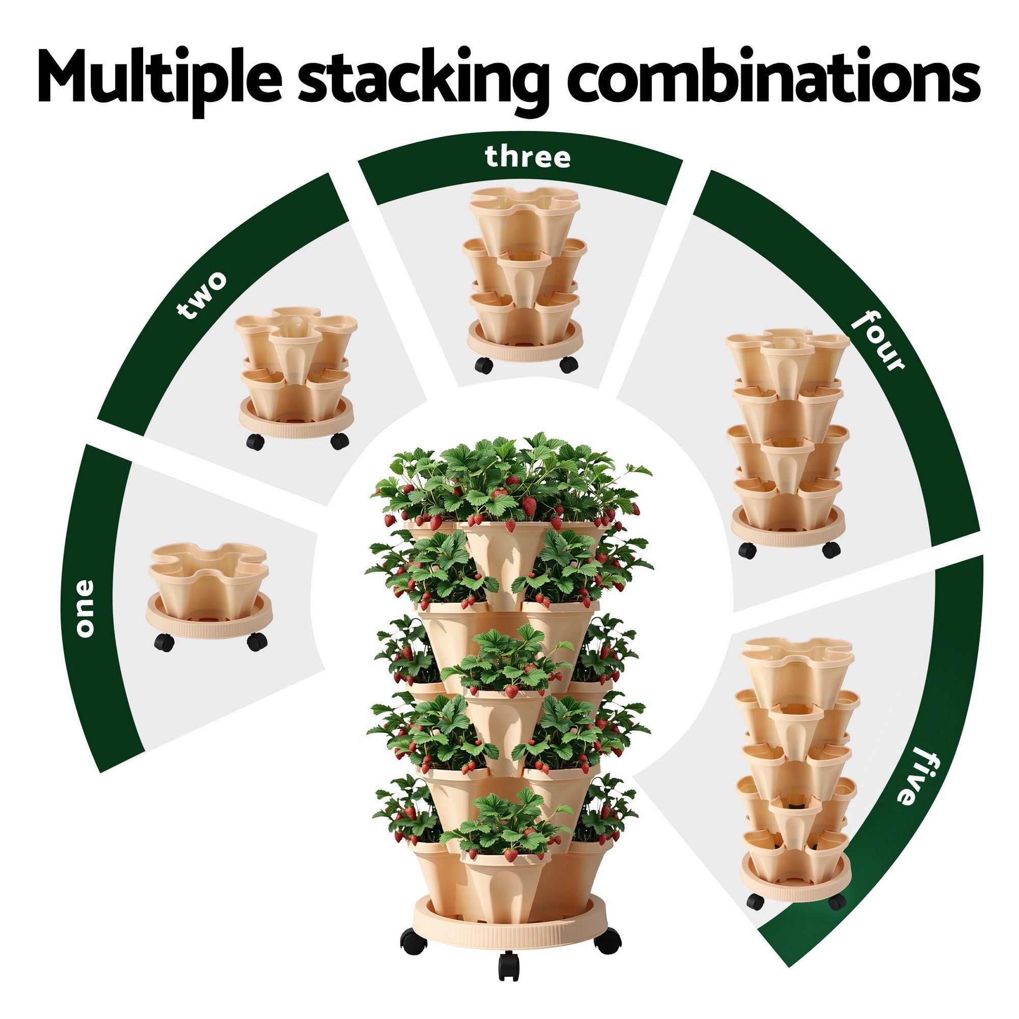 Garden Bed 5 Tier Vertical Garden Grey Strawberry Stackable Planters Herbs Beige - Home & Garden > Garden Beds > Garden Beds & Planters - Rivercity House & Home Co. (ABN 18 642 972 209) - Affordable Modern Furniture Australia