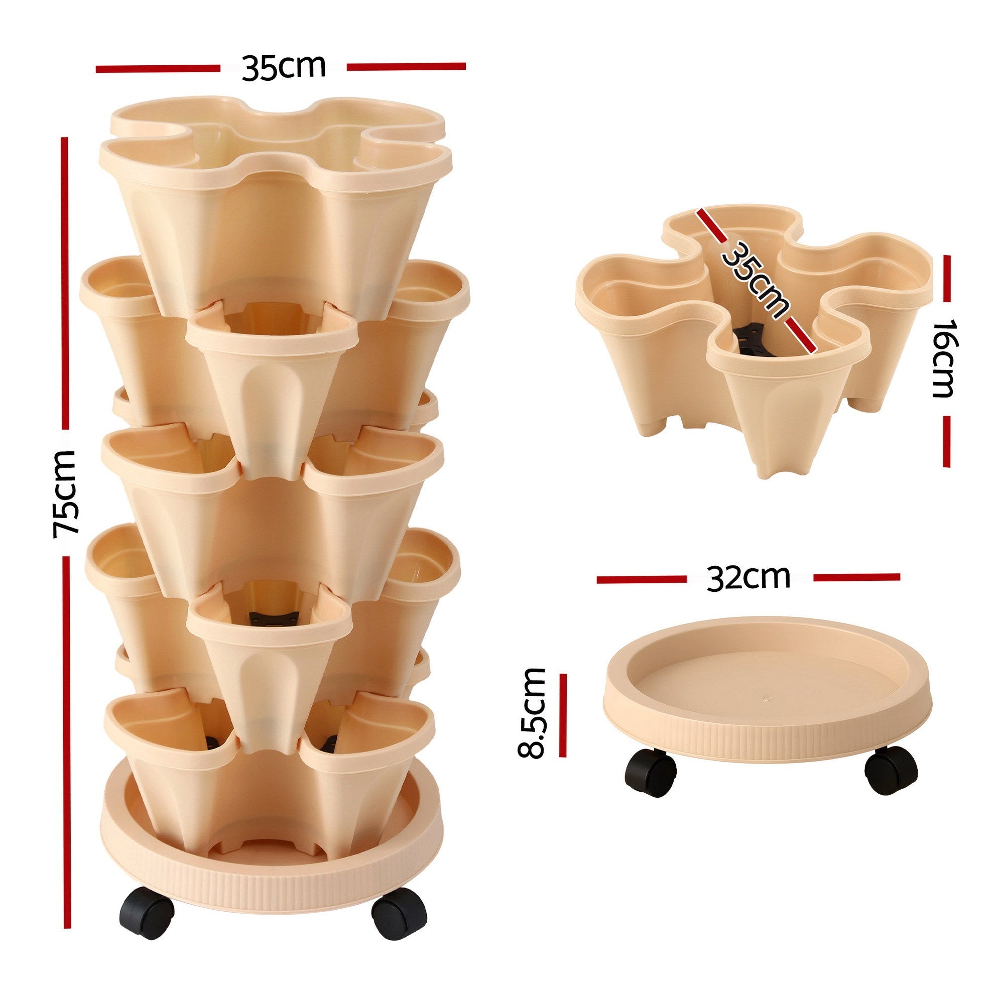 Garden Bed 5 Tier Vertical Garden Grey Strawberry Stackable Planters Herbs Beige - Home & Garden > Garden Beds > Garden Beds & Planters - Rivercity House & Home Co. (ABN 18 642 972 209) - Affordable Modern Furniture Australia