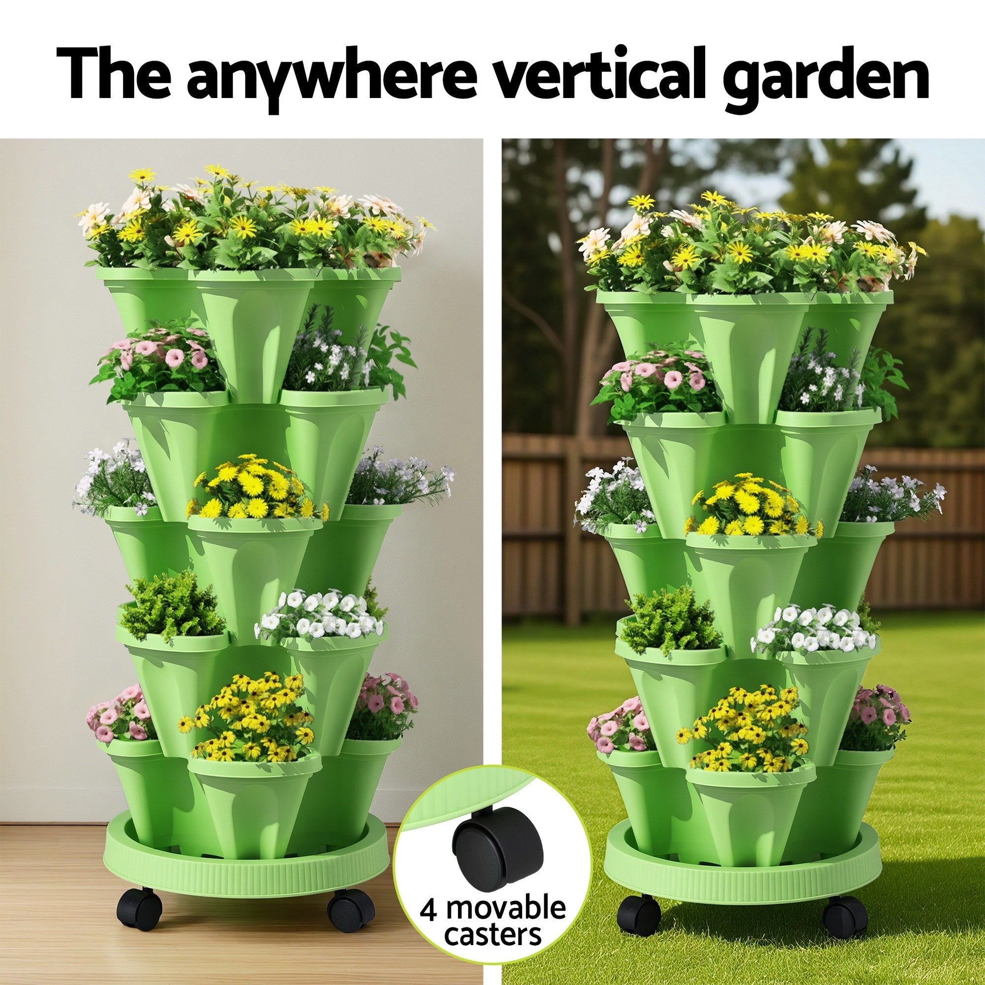 Garden Bed 5 Tier Vertical Garden Grey Strawberry Stackable Planters Herbs Light Green - Home & Garden > Garden Beds > Garden Beds & Planters - Rivercity House & Home Co. (ABN 18 642 972 209) - Affordable Modern Furniture Australia