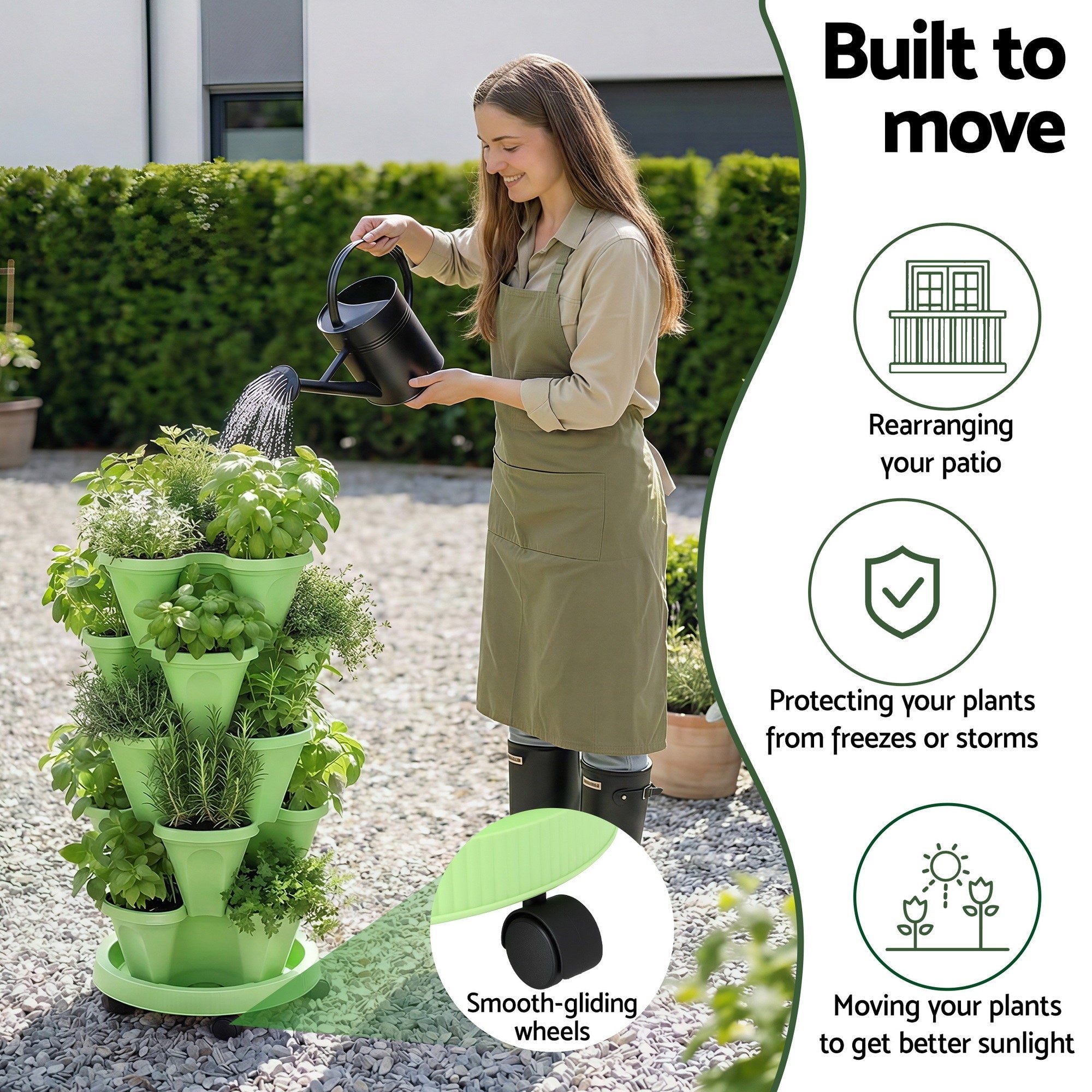 Garden Bed 5 Tier Vertical Garden Grey Strawberry Stackable Planters Herbs Light Green - Home & Garden > Garden Beds > Garden Beds & Planters - Rivercity House & Home Co. (ABN 18 642 972 209) - Affordable Modern Furniture Australia
