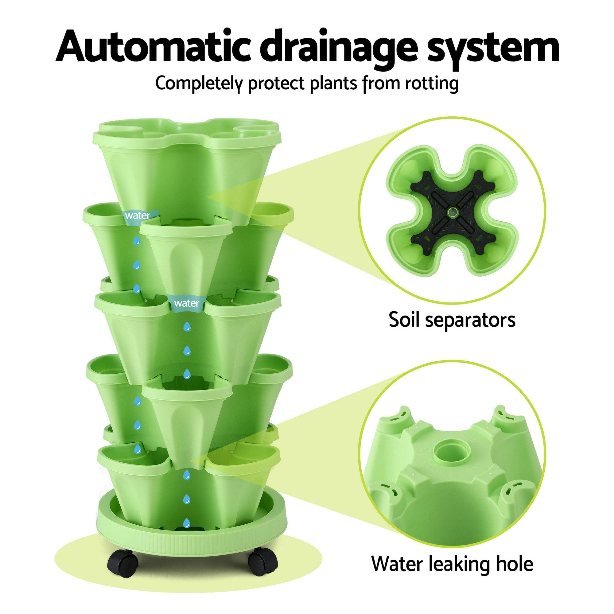 Garden Bed 5 Tier Vertical Garden Grey Strawberry Stackable Planters Herbs Light Green - Home & Garden > Garden Beds > Garden Beds & Planters - Rivercity House & Home Co. (ABN 18 642 972 209) - Affordable Modern Furniture Australia