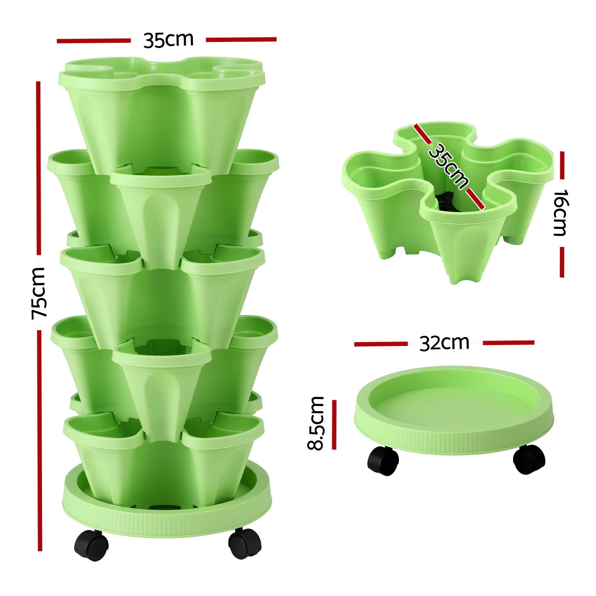 Garden Bed 5 Tier Vertical Garden Grey Strawberry Stackable Planters Herbs Light Green - Home & Garden > Garden Beds > Garden Beds & Planters - Rivercity House & Home Co. (ABN 18 642 972 209) - Affordable Modern Furniture Australia