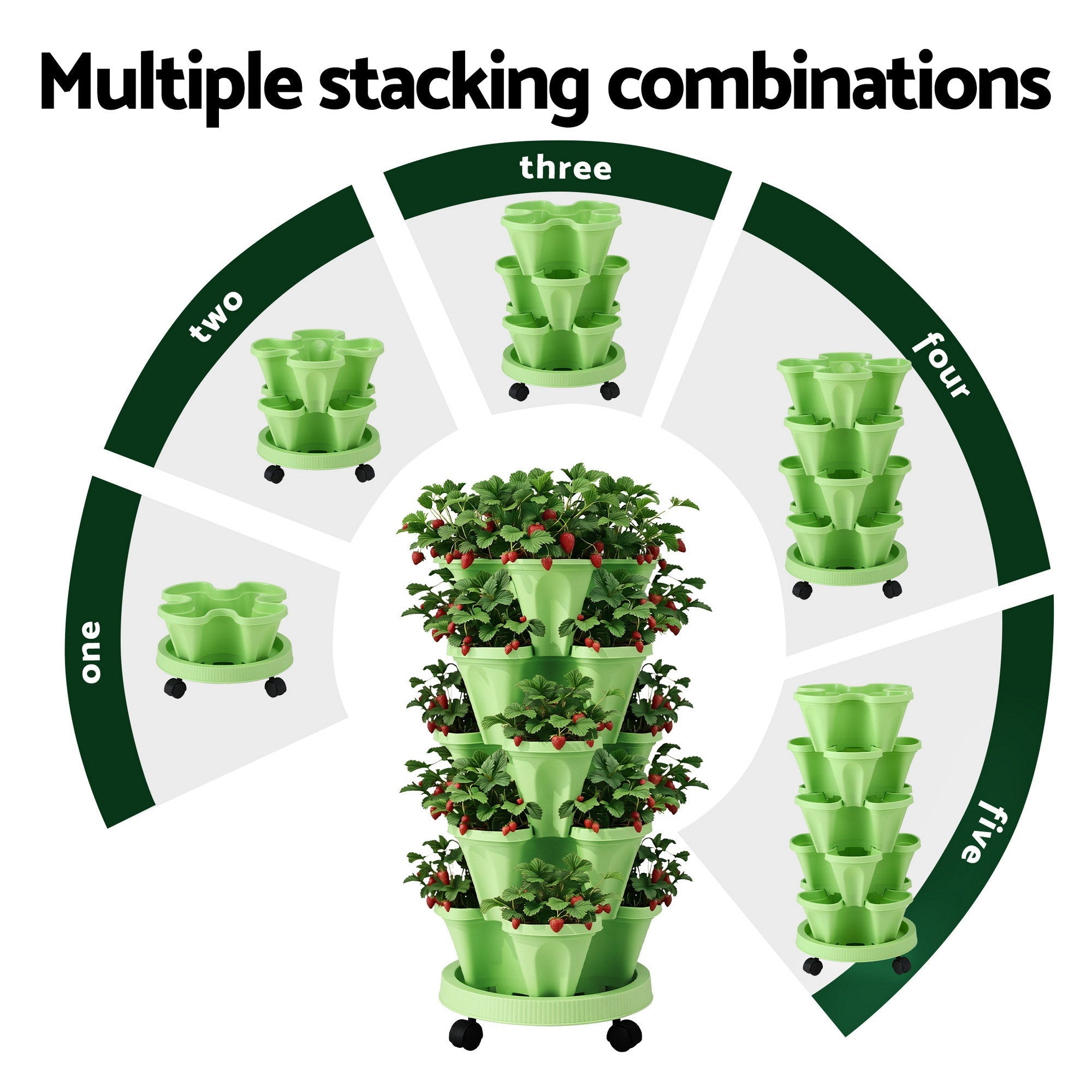 Garden Bed 5 Tier Vertical Garden Grey Strawberry Stackable Planters Herbs Light Green - Home & Garden > Garden Beds > Garden Beds & Planters - Rivercity House & Home Co. (ABN 18 642 972 209) - Affordable Modern Furniture Australia