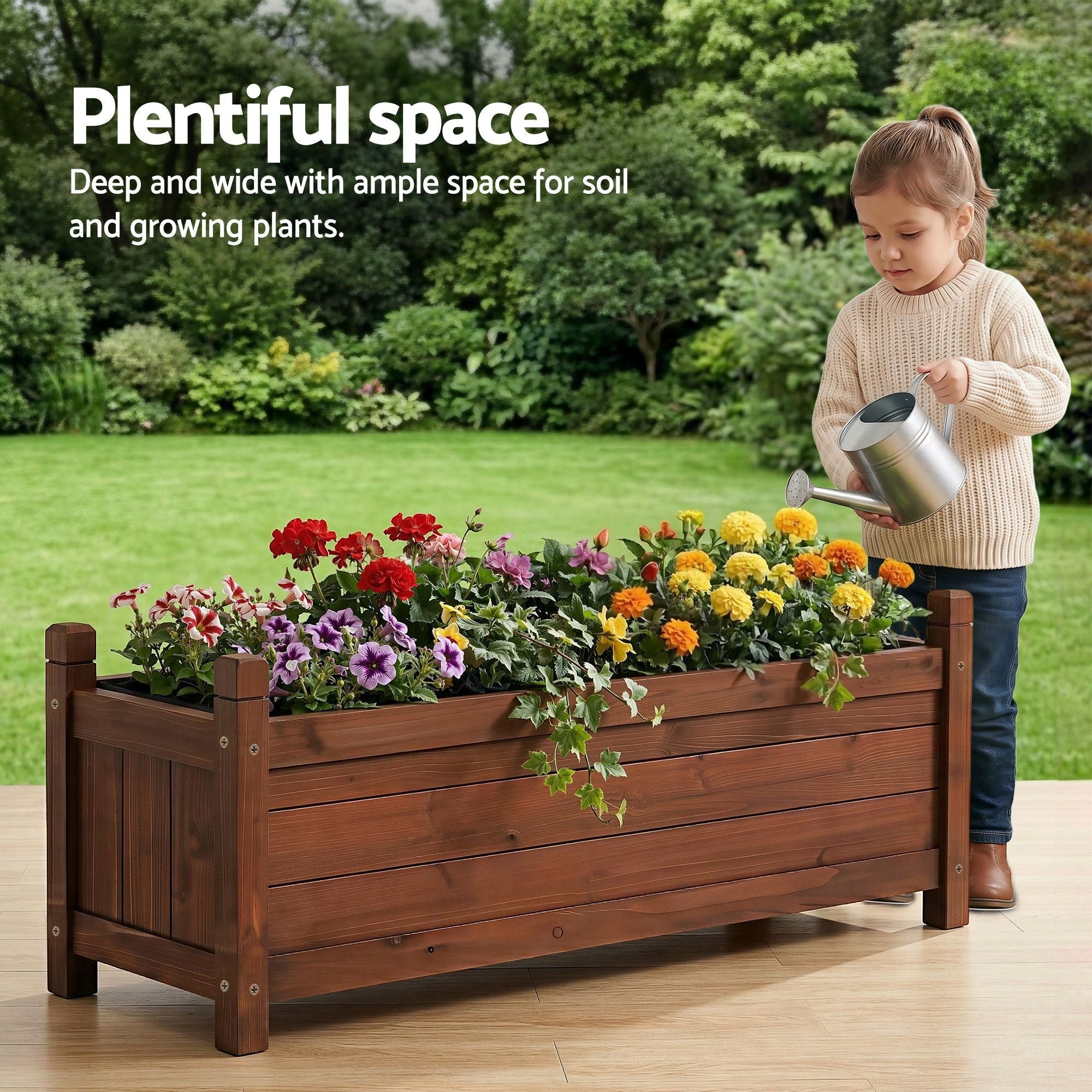 Garden Bed Wooden Planter Box Raised Container Growing 90x30x33cm Brown - Home & Garden > Garden Beds > Garden Beds & Planters - Rivercity House & Home Co. (ABN 18 642 972 209) - Affordable Modern Furniture Australia