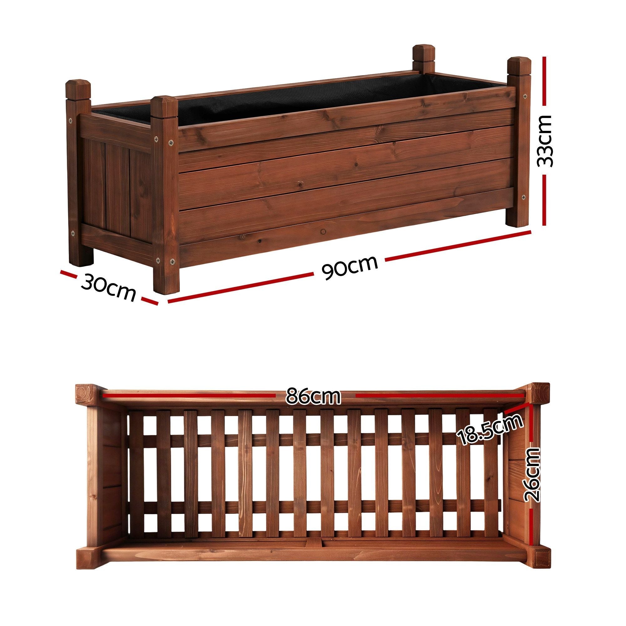 Garden Bed Wooden Planter Box Raised Container Growing 90x30x33cm Brown - Home & Garden > Garden Beds > Garden Beds & Planters - Rivercity House & Home Co. (ABN 18 642 972 209) - Affordable Modern Furniture Australia