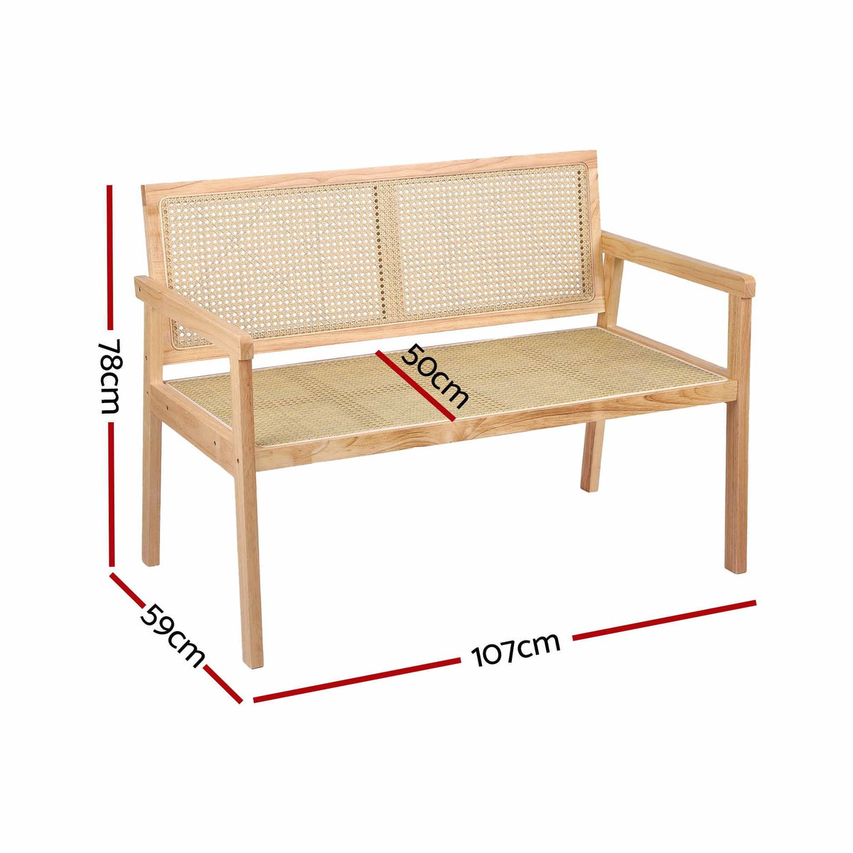 Garden Bench 107cm Wooden Frame with PVC Woven Seat and Backrest - Natural Wood - Furniture > Outdoor > Outdoor Chairs - Rivercity House & Home Co. (ABN 18 642 972 209) - Affordable Modern Furniture Australia