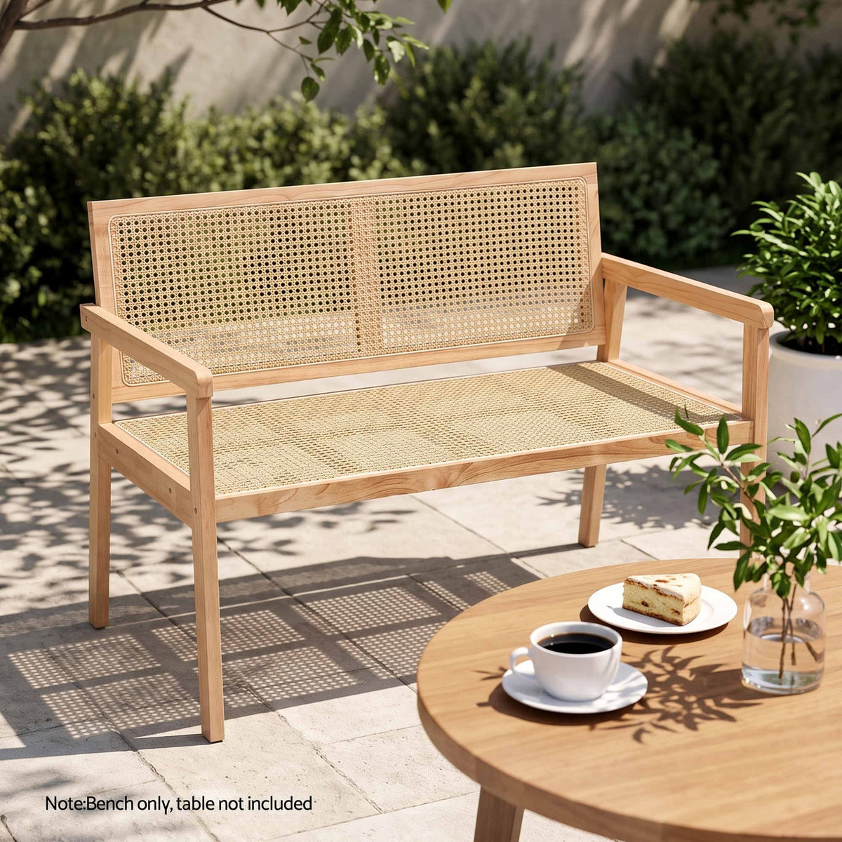 Garden Bench 107cm Wooden Frame with PVC Woven Seat and Backrest - Natural Wood - Furniture > Outdoor > Outdoor Chairs - Rivercity House & Home Co. (ABN 18 642 972 209) - Affordable Modern Furniture Australia