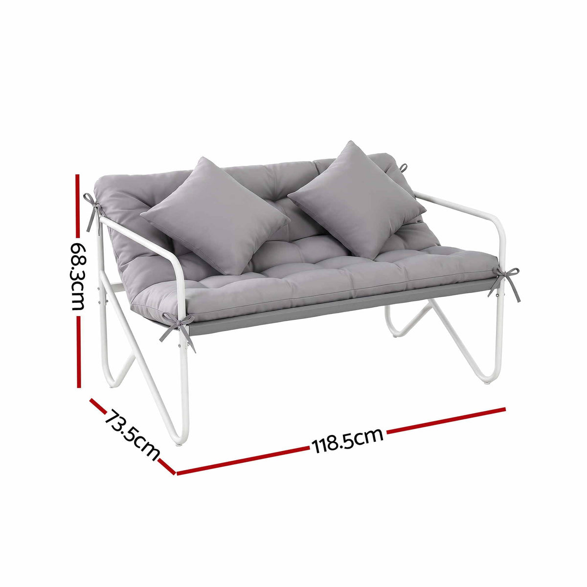 Garden Bench 2 Seater Metal Outdoor with Cushion 118cm - Grey - Furniture > Outdoor > Outdoor Chairs - Rivercity House & Home Co. (ABN 18 642 972 209) - Affordable Modern Furniture Australia