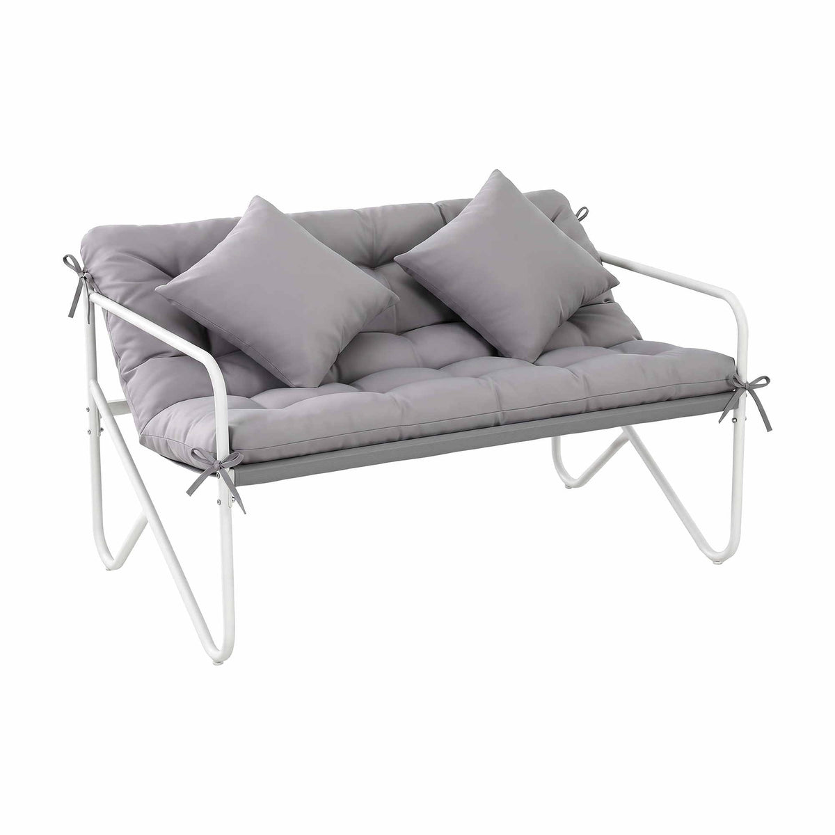 Garden Bench 2 Seater Metal Outdoor with Cushion 118cm - Grey - Furniture > Outdoor > Outdoor Chairs - Rivercity House & Home Co. (ABN 18 642 972 209) - Affordable Modern Furniture Australia