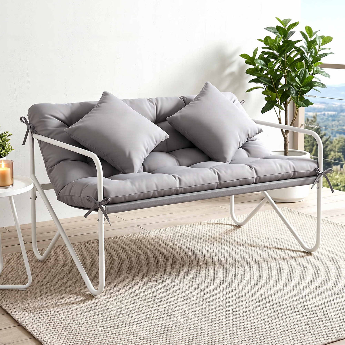 Garden Bench 2 Seater Metal Outdoor with Cushion 118cm - Grey - Furniture > Outdoor > Outdoor Chairs - Rivercity House & Home Co. (ABN 18 642 972 209) - Affordable Modern Furniture Australia