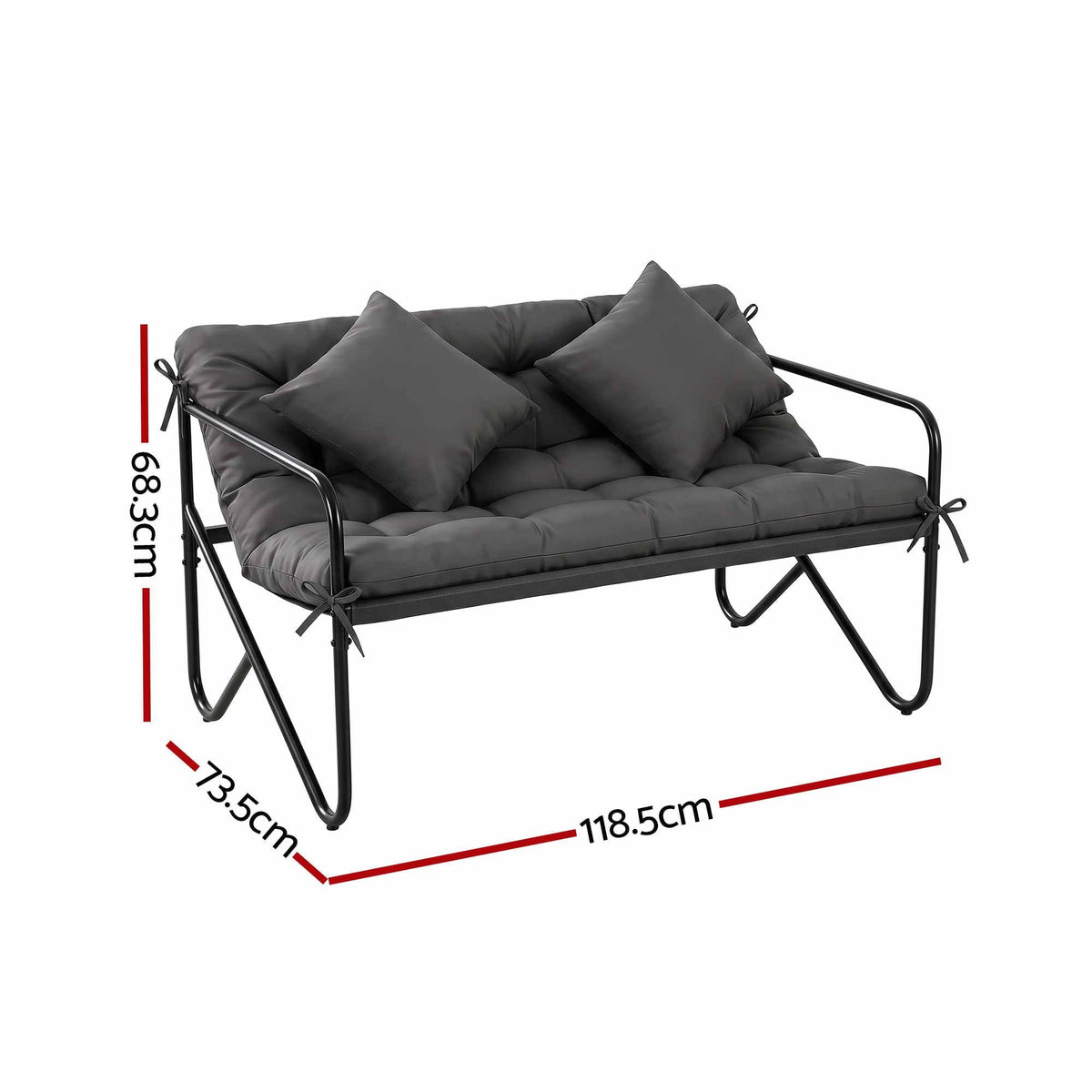 Garden Bench 2 Seater Outdoor Metal with Cushion 118cm - Black - Furniture > Outdoor > Outdoor Chairs - Rivercity House & Home Co. (ABN 18 642 972 209) - Affordable Modern Furniture Australia
