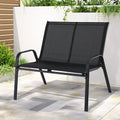 2-Seat Steel Outdoor Garden Bench with Textilene Fabric - Black