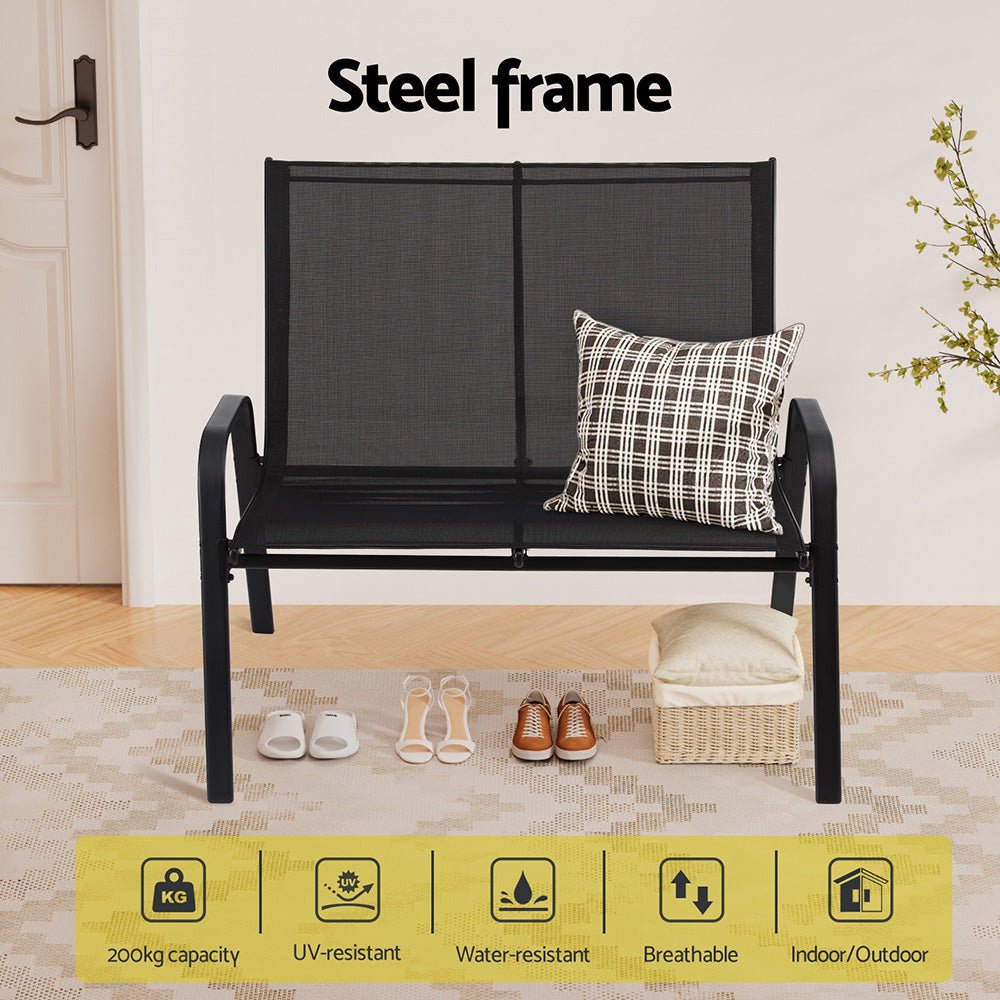 Garden Bench Seat Steel Outdoor Patio Park Lounge Backyard Chair Black - Furniture > Outdoor > Outdoor Chairs - Rivercity House & Home Co. (ABN 18 642 972 209) - Affordable Modern Furniture Australia