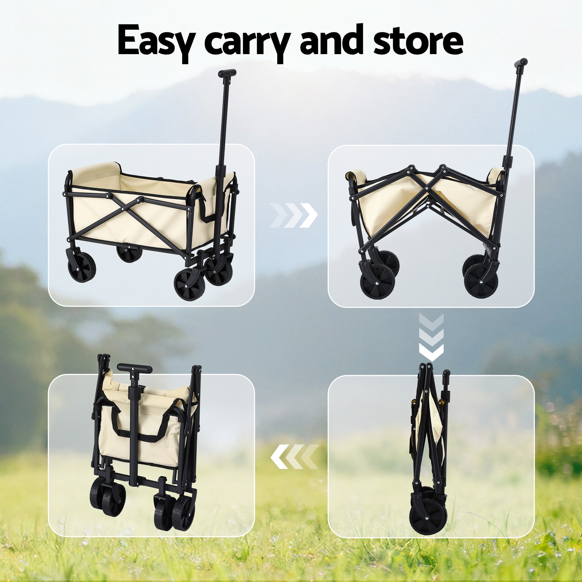 Garden Cart Folding Trolley Camping Wagon Barrow Outdoor Beach Beige - Home & Garden > Garden Tools > Spreaders & Wheelbarrows - Rivercity House & Home Co. (ABN 18 642 972 209) - Affordable Modern Furniture Australia