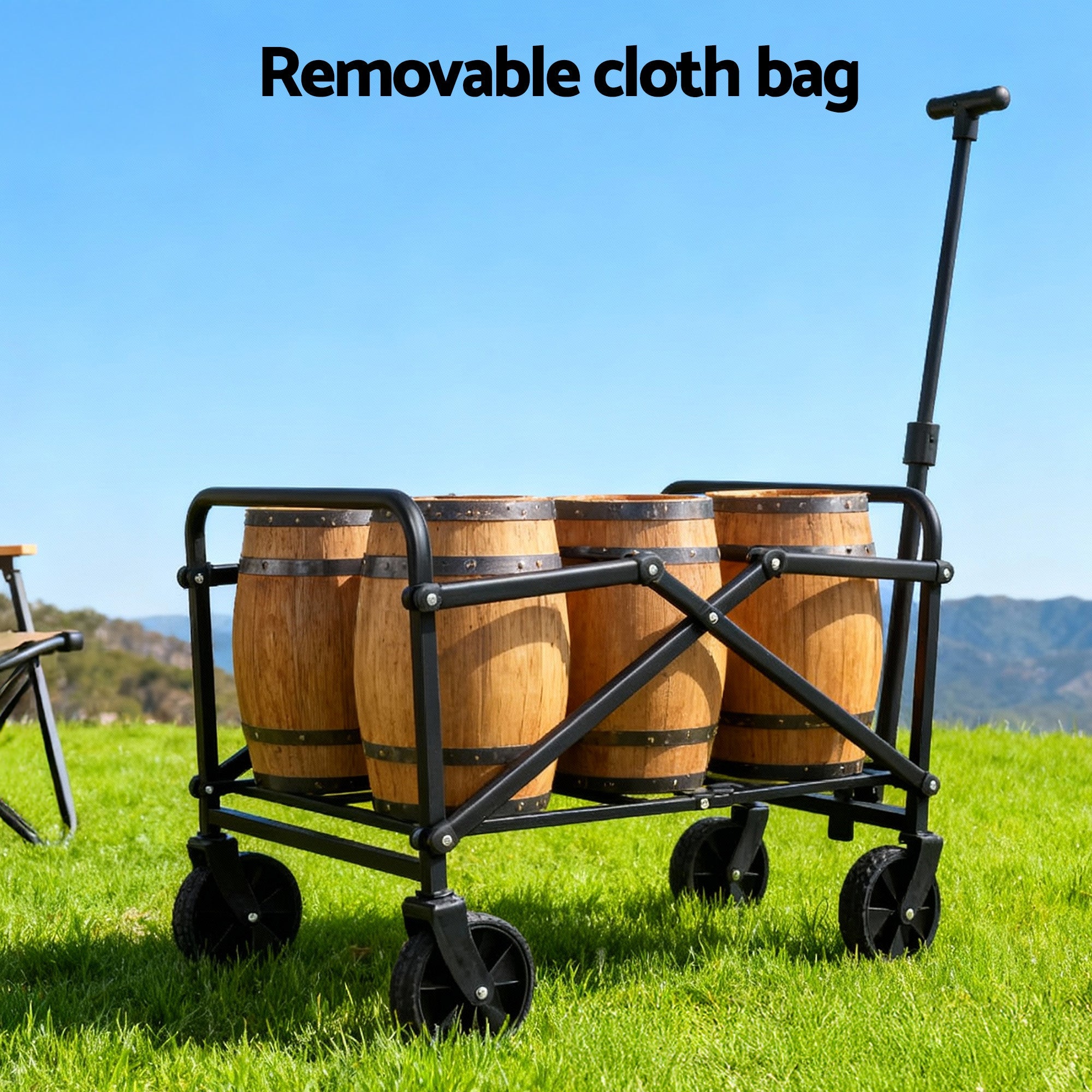 Garden Cart Folding Trolley Camping Wagon Barrow Outdoor Beach Beige - Home & Garden > Garden Tools > Spreaders & Wheelbarrows - Rivercity House & Home Co. (ABN 18 642 972 209) - Affordable Modern Furniture Australia