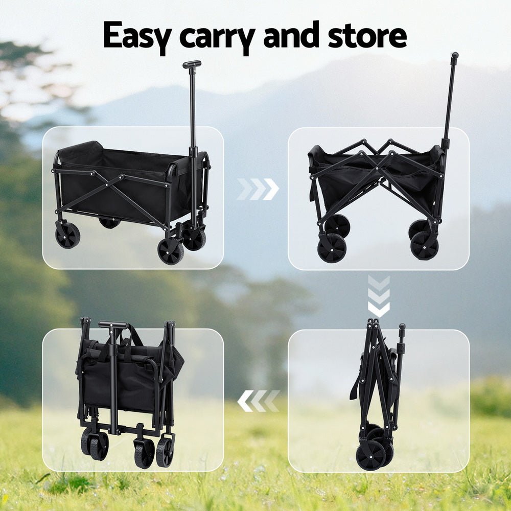 Garden Cart Folding Trolley Camping Wagon Barrow Outdoor Beach Black - Home & Garden > Garden Tools > Spreaders & Wheelbarrows - Rivercity House & Home Co. (ABN 18 642 972 209) - Affordable Modern Furniture Australia