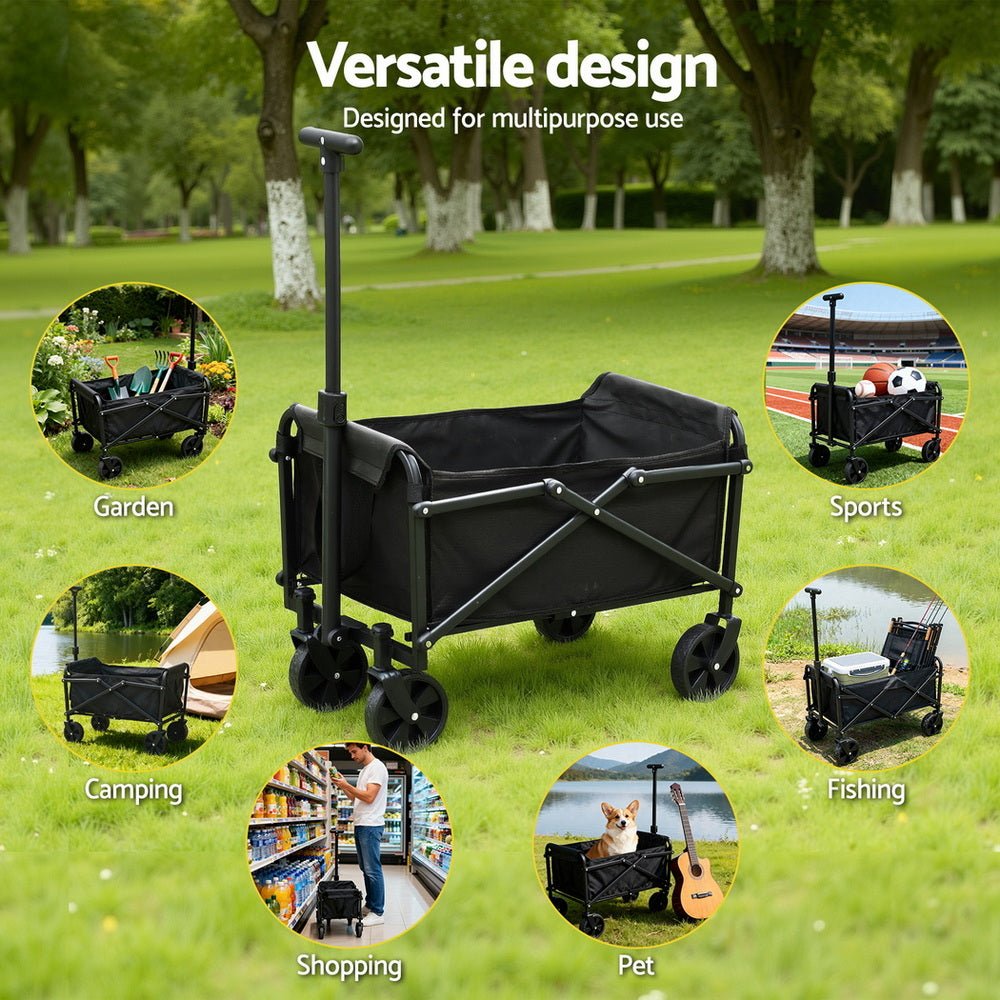 Garden Cart Folding Trolley Camping Wagon Barrow Outdoor Beach Black - Home & Garden > Garden Tools > Spreaders & Wheelbarrows - Rivercity House & Home Co. (ABN 18 642 972 209) - Affordable Modern Furniture Australia