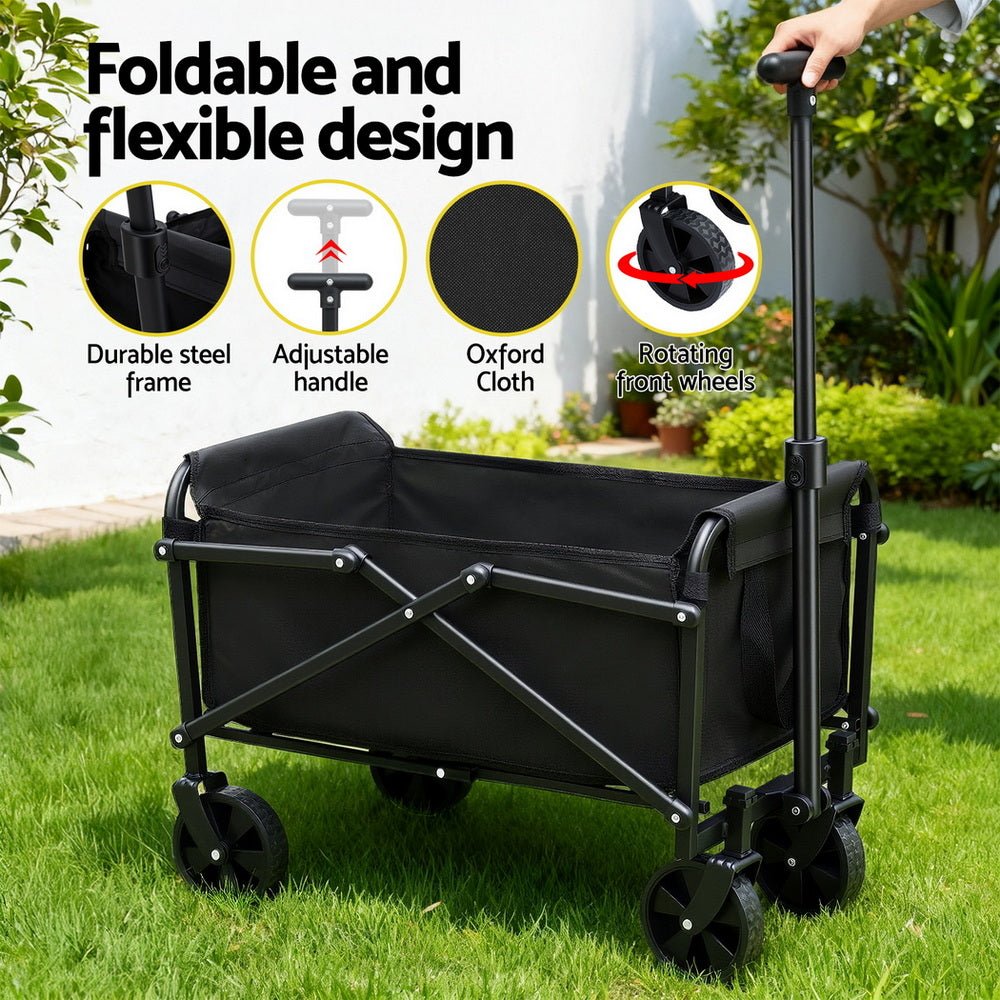 Garden Cart Folding Trolley Camping Wagon Barrow Outdoor Beach Black - Home & Garden > Garden Tools > Spreaders & Wheelbarrows - Rivercity House & Home Co. (ABN 18 642 972 209) - Affordable Modern Furniture Australia