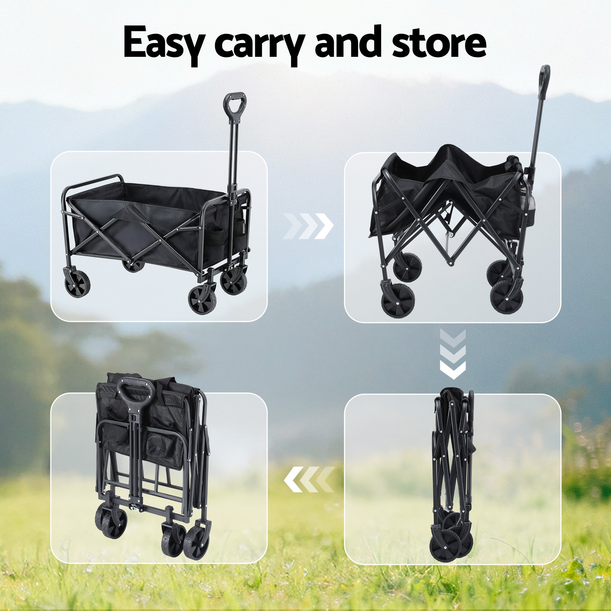 Garden Cart Folding Trolley Camping Wagon Barrow Outdoor Beach Black - Home & Garden > Garden Tools > Spreaders & Wheelbarrows - Rivercity House & Home Co. (ABN 18 642 972 209) - Affordable Modern Furniture Australia