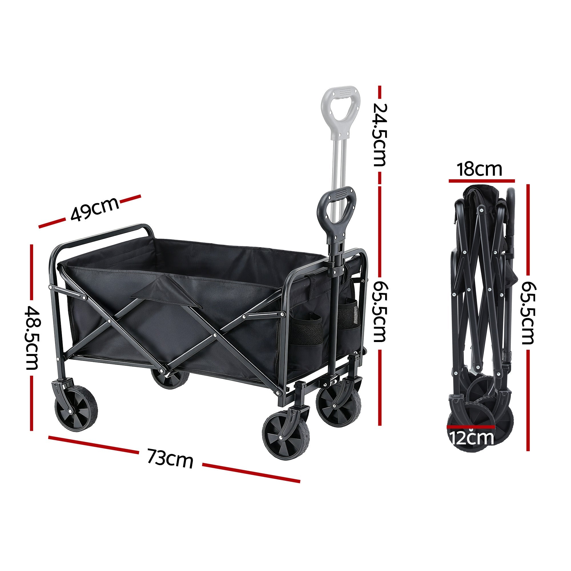 Garden Cart Folding Trolley Camping Wagon Barrow Outdoor Beach Black - Home & Garden > Garden Tools > Spreaders & Wheelbarrows - Rivercity House & Home Co. (ABN 18 642 972 209) - Affordable Modern Furniture Australia