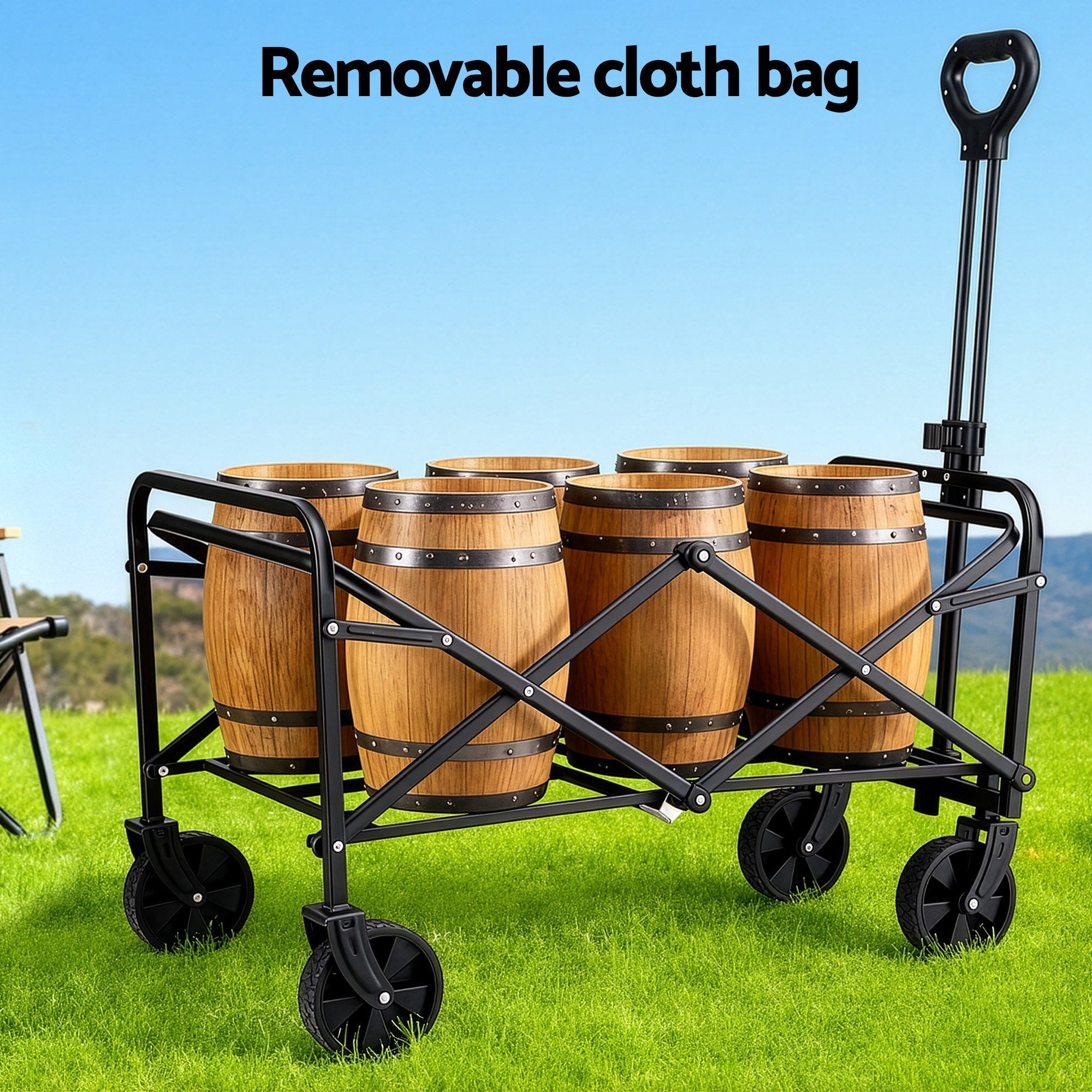 Garden Cart Folding Trolley Camping Wagon Barrow Outdoor Beach Black - Home & Garden > Garden Tools > Spreaders & Wheelbarrows - Rivercity House & Home Co. (ABN 18 642 972 209) - Affordable Modern Furniture Australia
