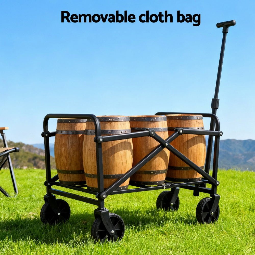 Garden Cart Folding Trolley Camping Wagon Barrow Outdoor Beach Black - Home & Garden > Garden Tools > Spreaders & Wheelbarrows - Rivercity House & Home Co. (ABN 18 642 972 209) - Affordable Modern Furniture Australia