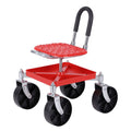 Garden Cart Seat Rolling Stool 360° Swivel Height Adjustable with Storage - Red