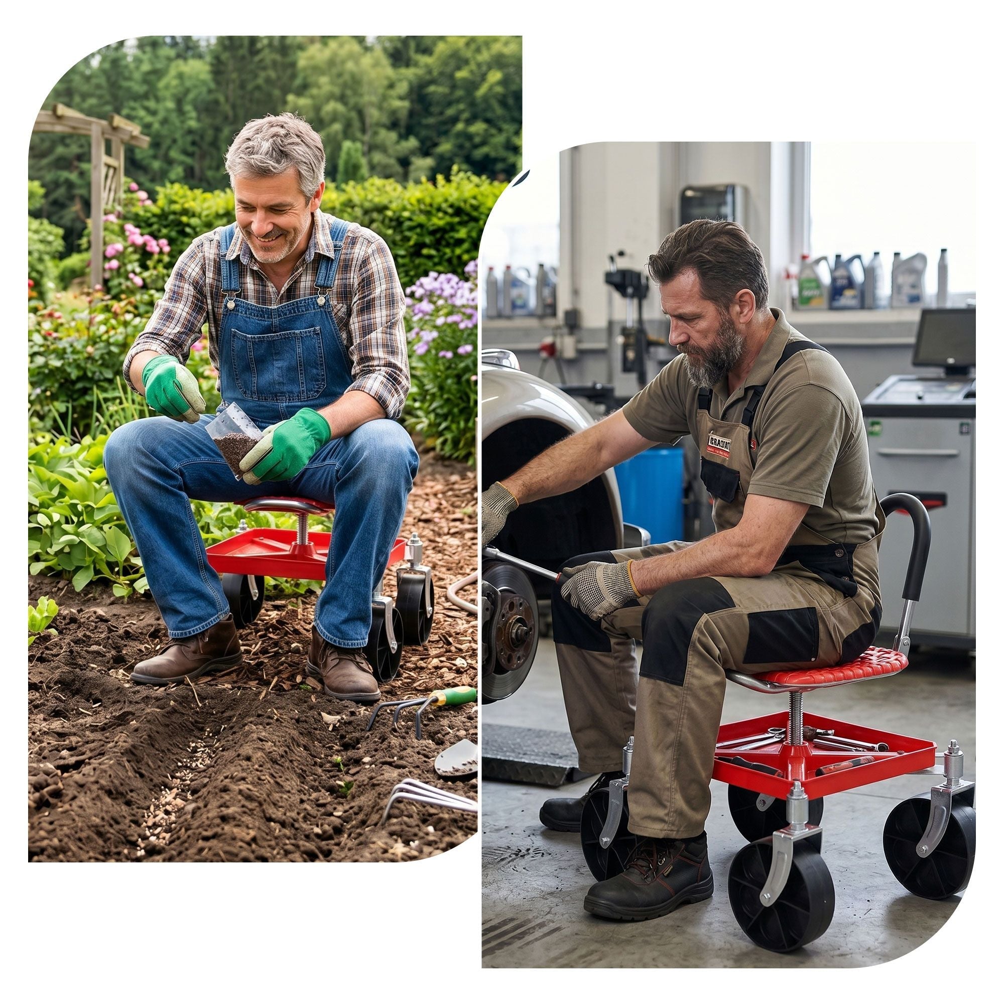 Garden Cart Seat Rolling Stool 360 Swivel Height Adjustable with Storage - Red - Home & Garden > Garden Tools > Gardening Accessories - Rivercity House & Home Co. (ABN 18 642 972 209) - Affordable Modern Furniture Australia