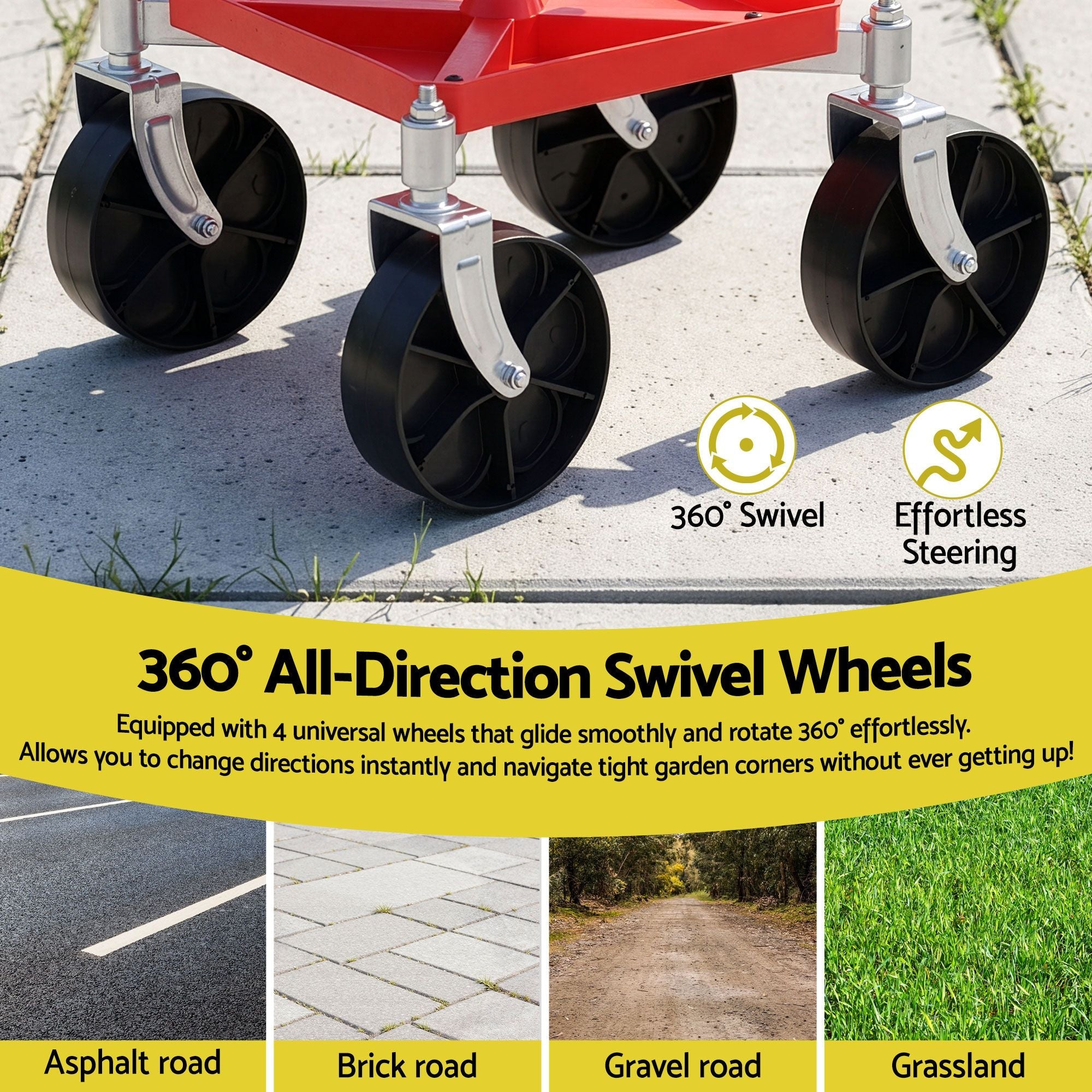 Garden Cart Seat Rolling Stool 360 Swivel Height Adjustable with Storage - Red - Home & Garden > Garden Tools > Gardening Accessories - Rivercity House & Home Co. (ABN 18 642 972 209) - Affordable Modern Furniture Australia