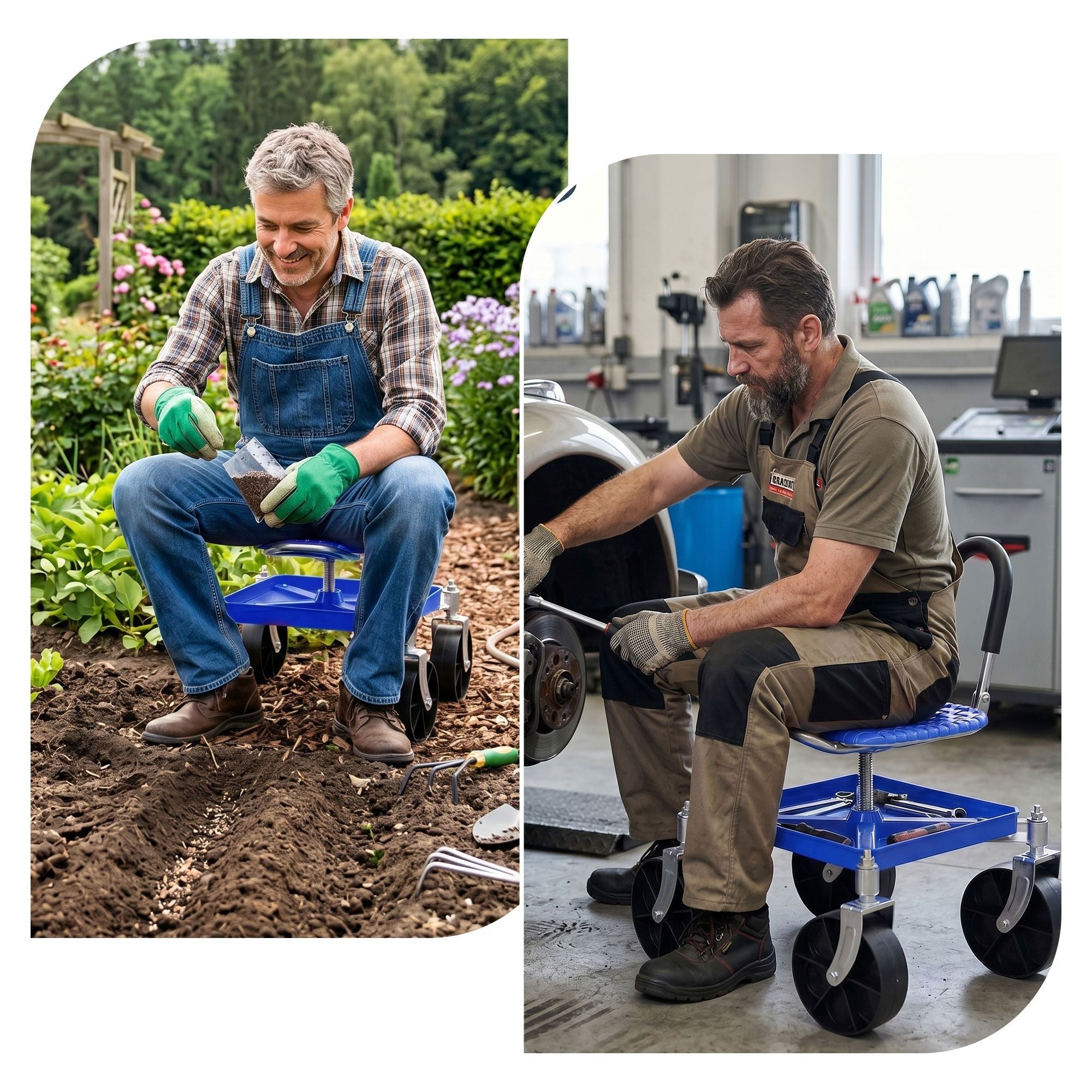 Garden Cart Seat Rolling Stool with 360° Swivel, Height Adjustable, Storage and Castor Wheels - Blue - Home & Garden > Garden Tools > Gardening Accessories - Rivercity House & Home Co. (ABN 18 642 972 209) - Affordable Modern Furniture Australia