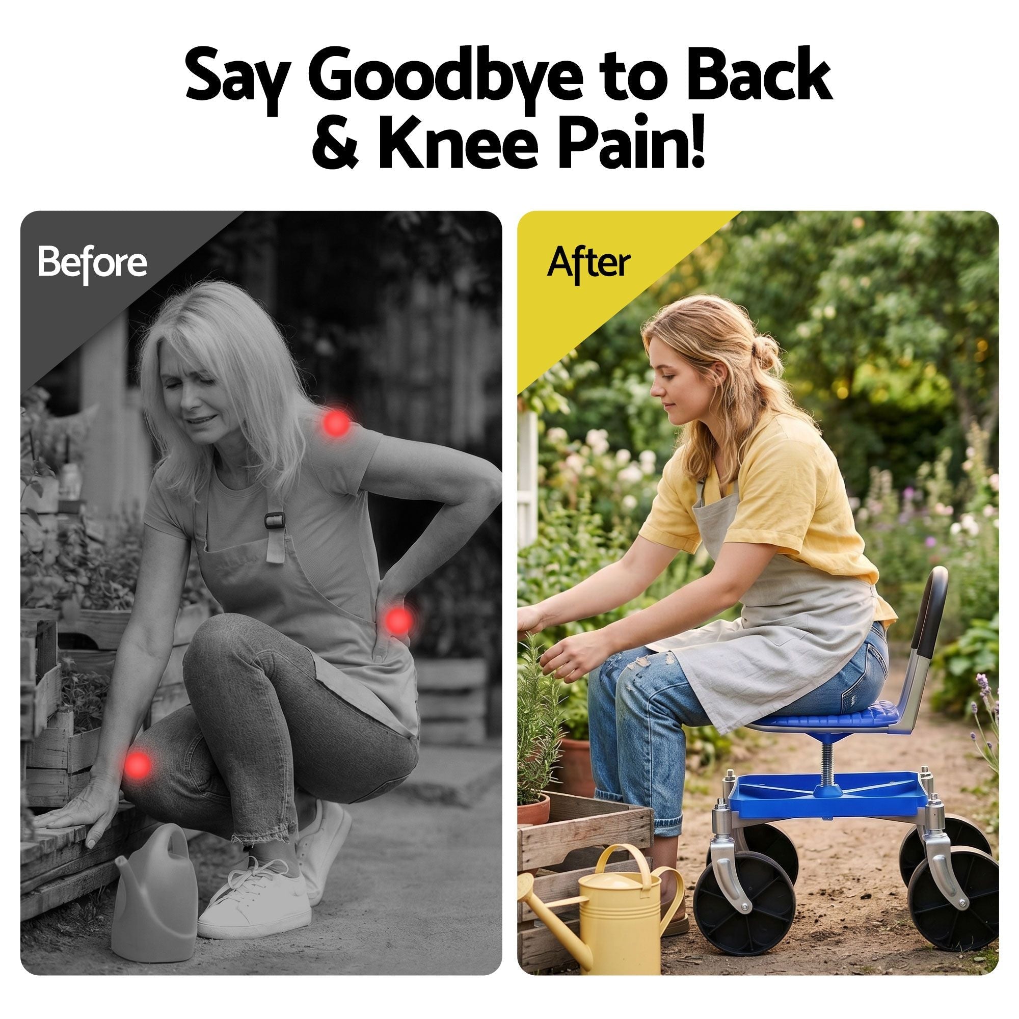 Garden Cart Seat Rolling Stool with 360° Swivel, Height Adjustable, Storage and Castor Wheels - Blue - Home & Garden > Garden Tools > Gardening Accessories - Rivercity House & Home Co. (ABN 18 642 972 209) - Affordable Modern Furniture Australia