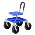 Garden Cart Seat Rolling Stool with 360° Swivel, Height Adjustable, Storage and Castor Wheels - Blue