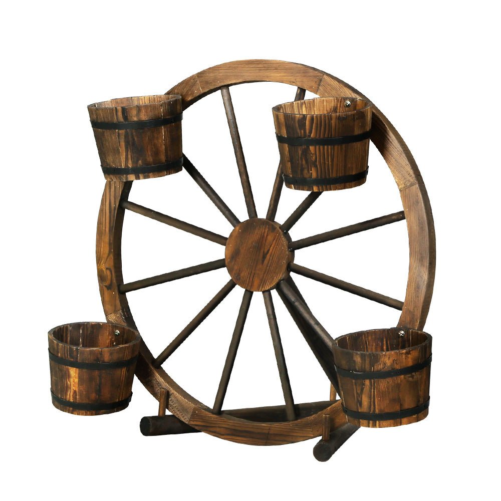 Garden Decor Plant Stand Outdoor Ornament Wooden Wagon Wheel 80cm - Home & Garden > Decor > Garden Ornaments - Rivercity House & Home Co. (ABN 18 642 972 209) - Affordable Modern Furniture Australia