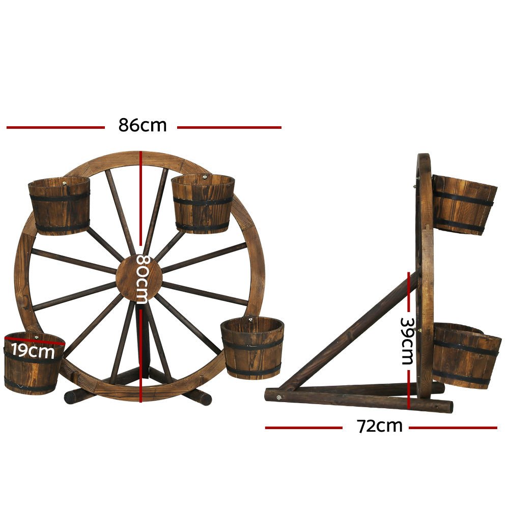 Garden Decor Plant Stand Outdoor Ornament Wooden Wagon Wheel 80cm - Home & Garden > Decor > Garden Ornaments - Rivercity House & Home Co. (ABN 18 642 972 209) - Affordable Modern Furniture Australia