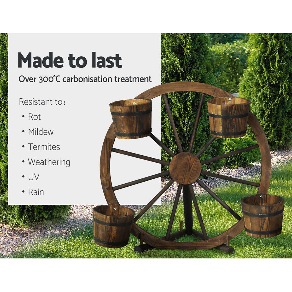 Garden Decor Plant Stand Outdoor Ornament Wooden Wagon Wheel 80cm - Home & Garden > Decor > Garden Ornaments - Rivercity House & Home Co. (ABN 18 642 972 209) - Affordable Modern Furniture Australia