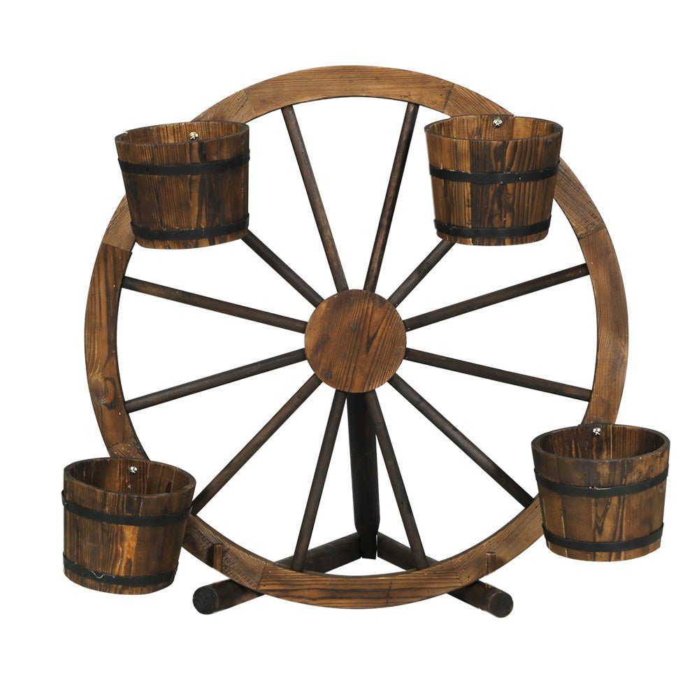 Garden Decor Plant Stand Outdoor Ornament Wooden Wagon Wheel 80cm - Home & Garden > Decor > Garden Ornaments - Rivercity House & Home Co. (ABN 18 642 972 209) - Affordable Modern Furniture Australia